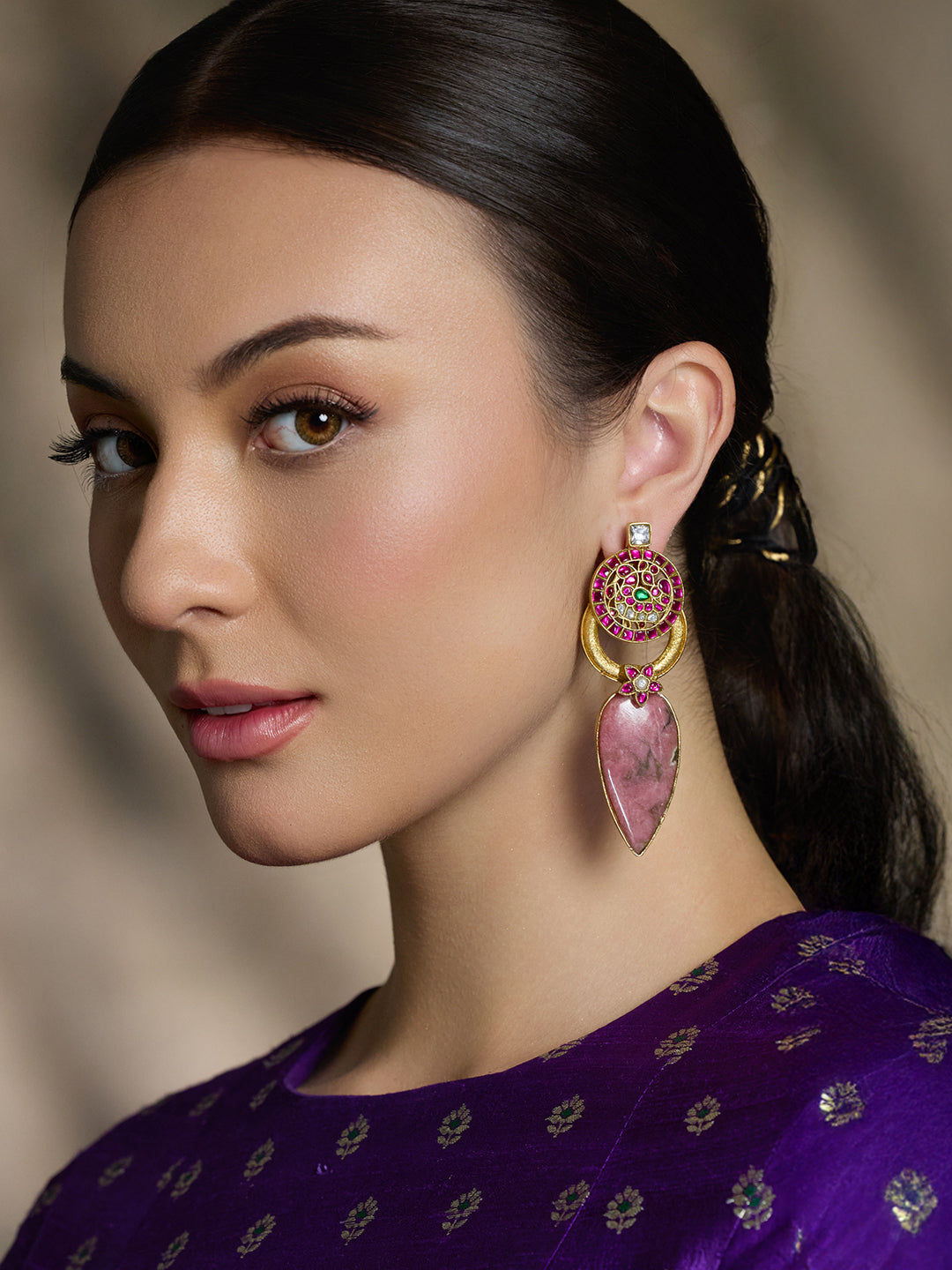 Bloom Pink Stone Drop Earrings