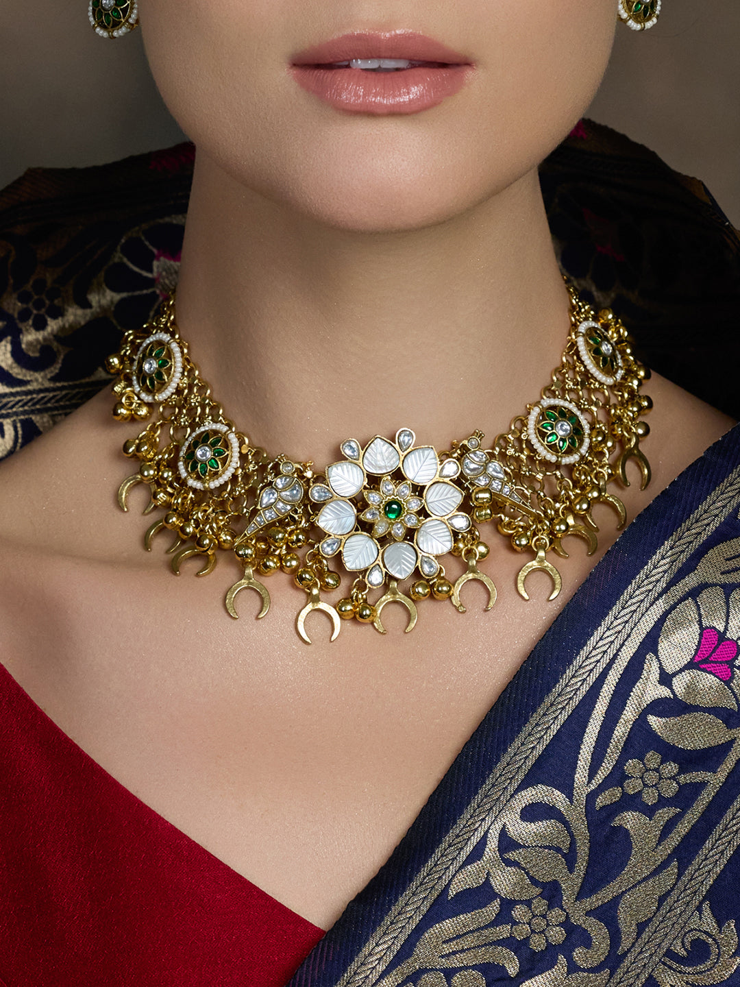 Antique Gold Floral Choker Necklace
