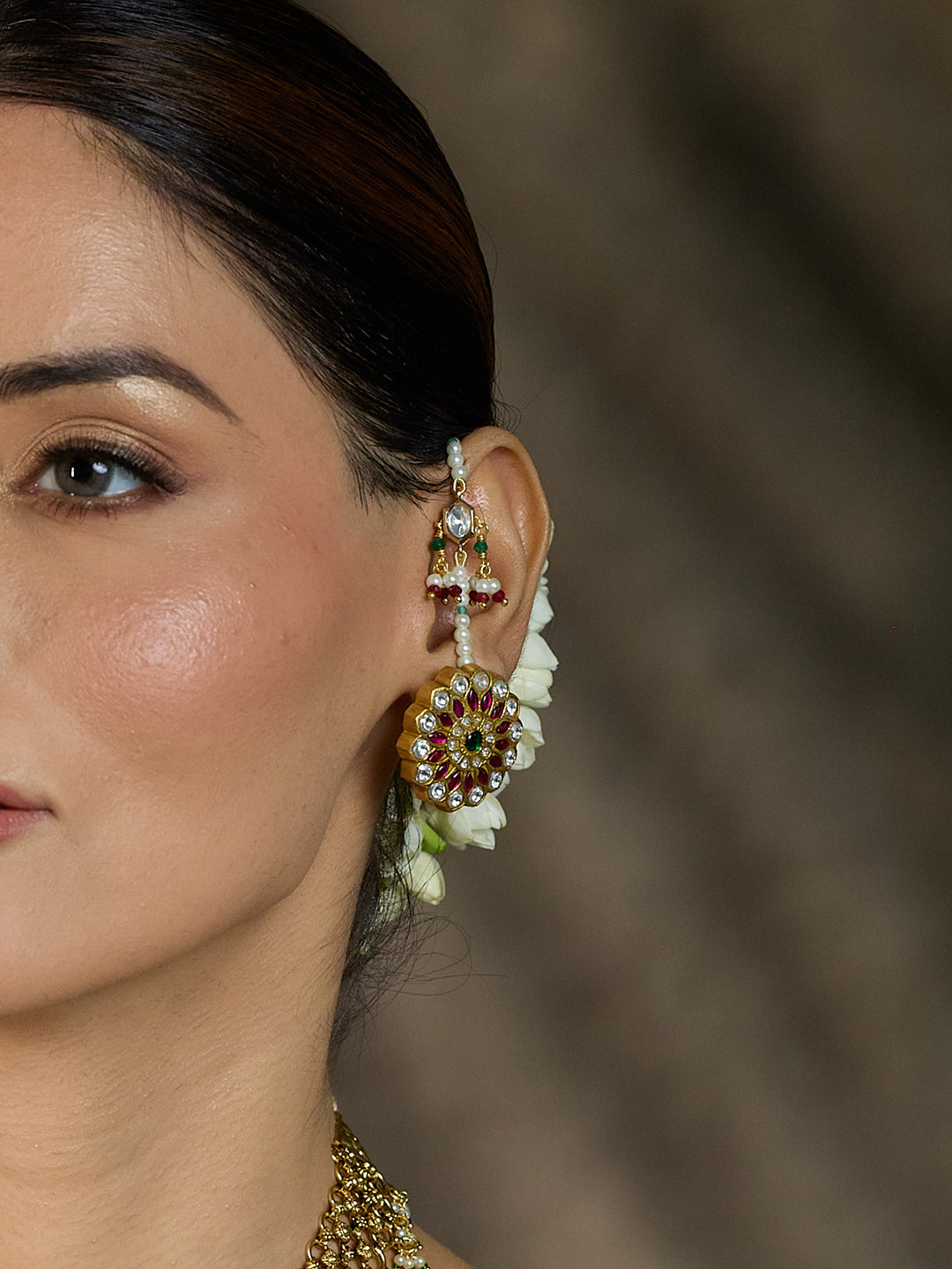 Antique Kundan Pearl Hoop Earrings