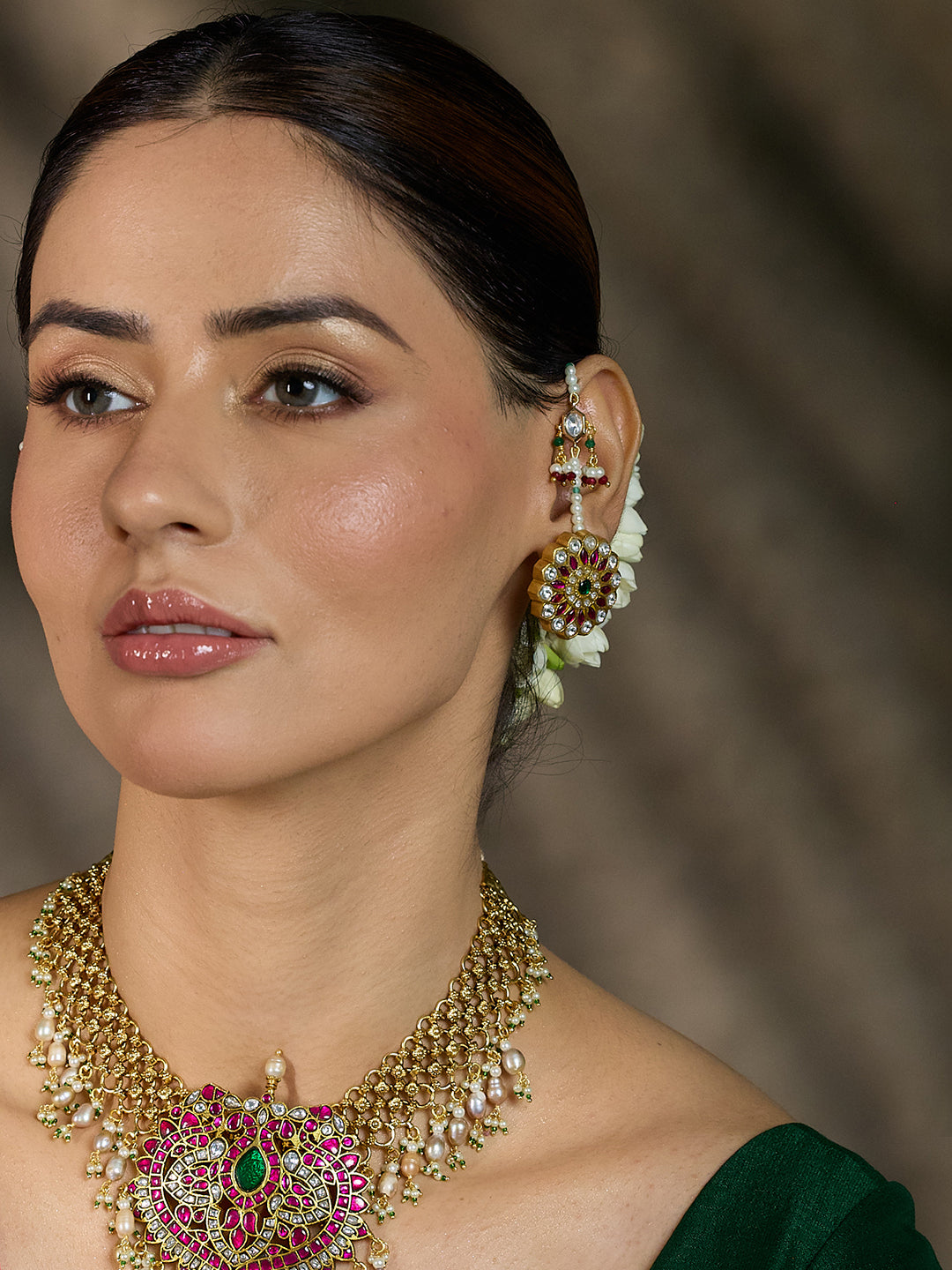 Antique Kundan Pearl Hoop Earrings