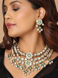 Load image into Gallery viewer, Kundan Polki Bridal Necklace set In Gold And Green Tone
