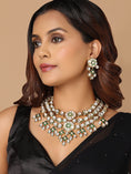 Load image into Gallery viewer, Kundan Polki Bridal Necklace set In Gold And Green Tone
