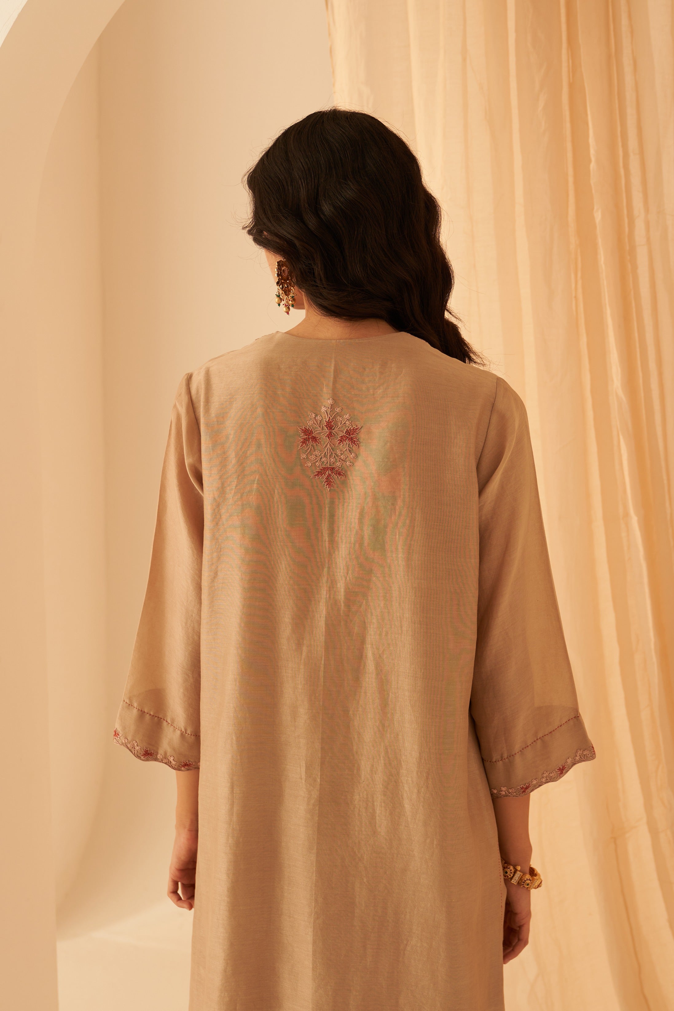 Champagne Chanderi Sindhi Stitch Kurta Set