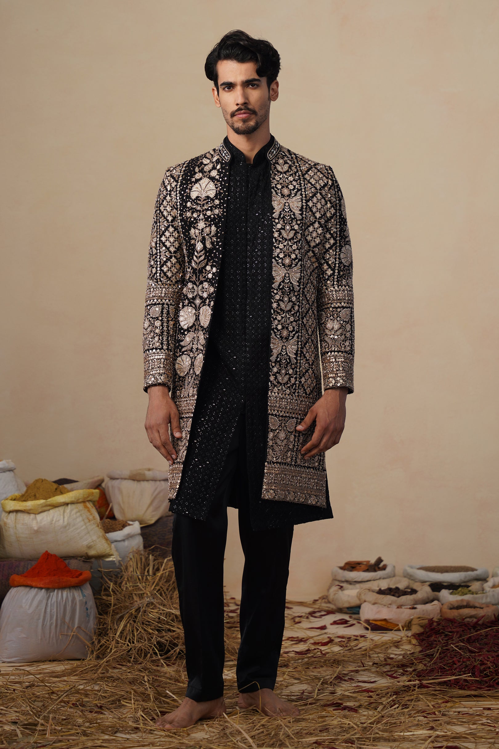 SANJH CUTDANA BLACK INDOWESTERN SET