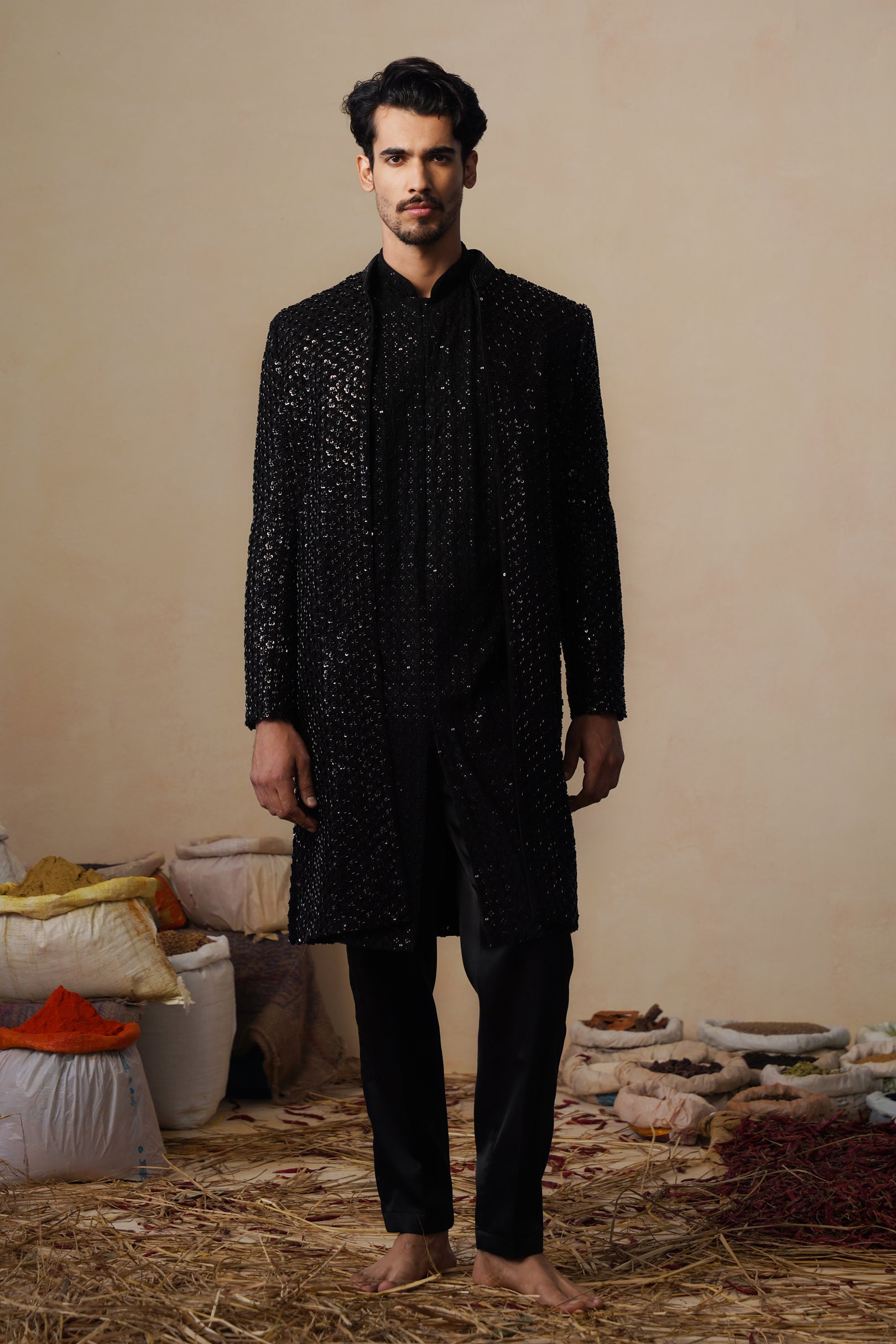 VED CUTDANA BLACK INDOWESTERN SET