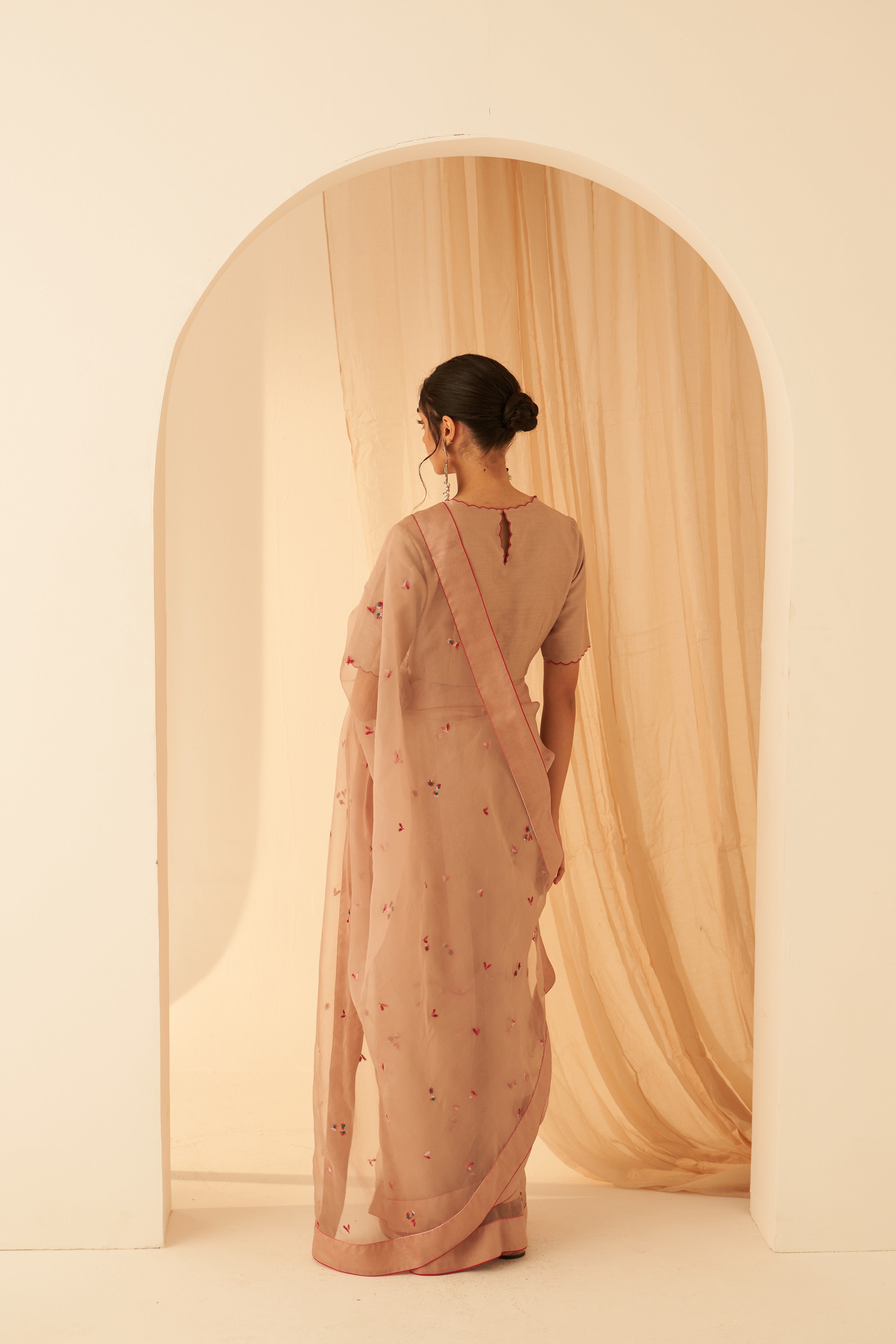 Rose Gold Organza Embroidered Saree