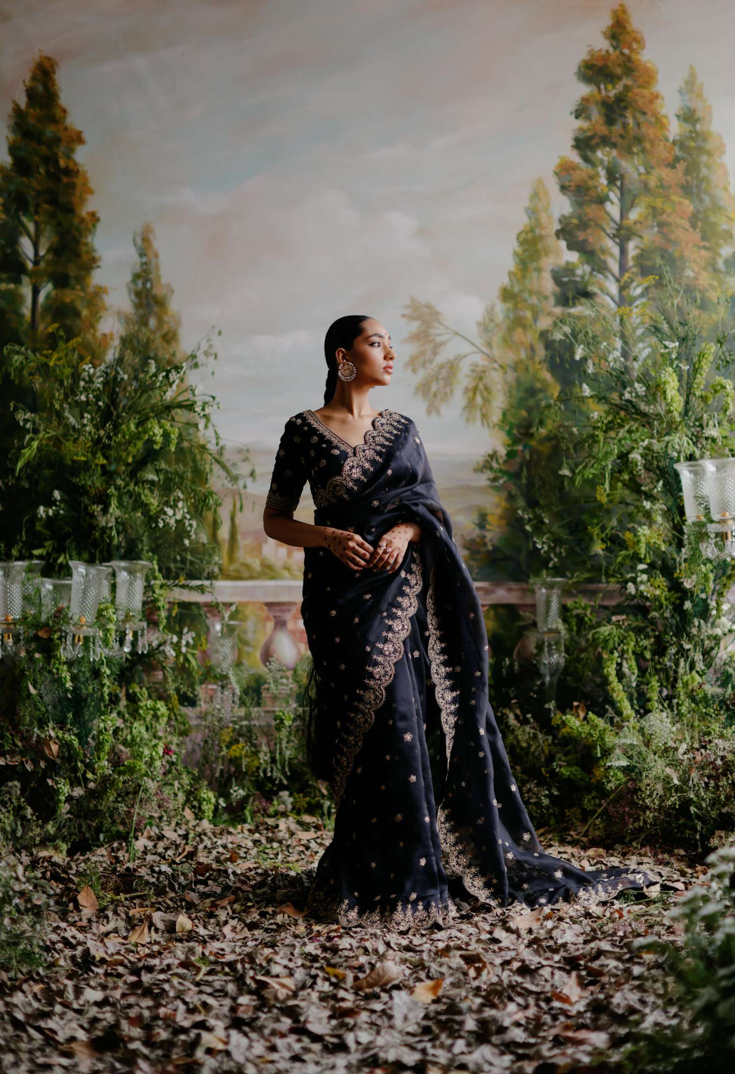 Black Organza Saree Set AGASHE