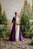 Load image into Gallery viewer, off White saree with Purple Jacket Set
