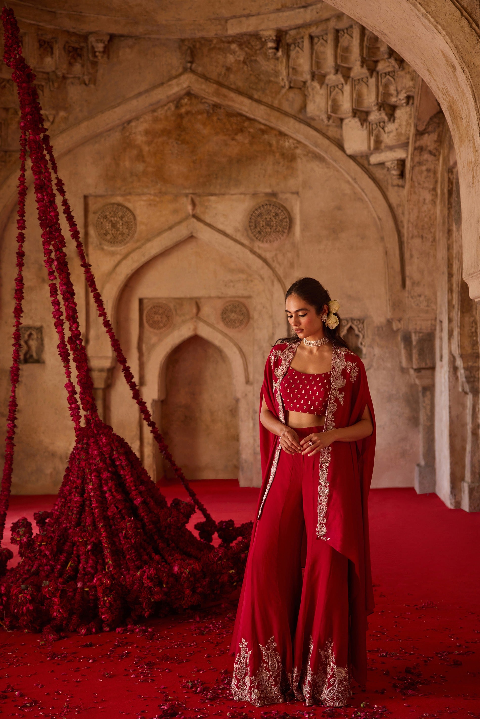 TAMANNA BUSTIER FLARED PANTS & CAPE SET