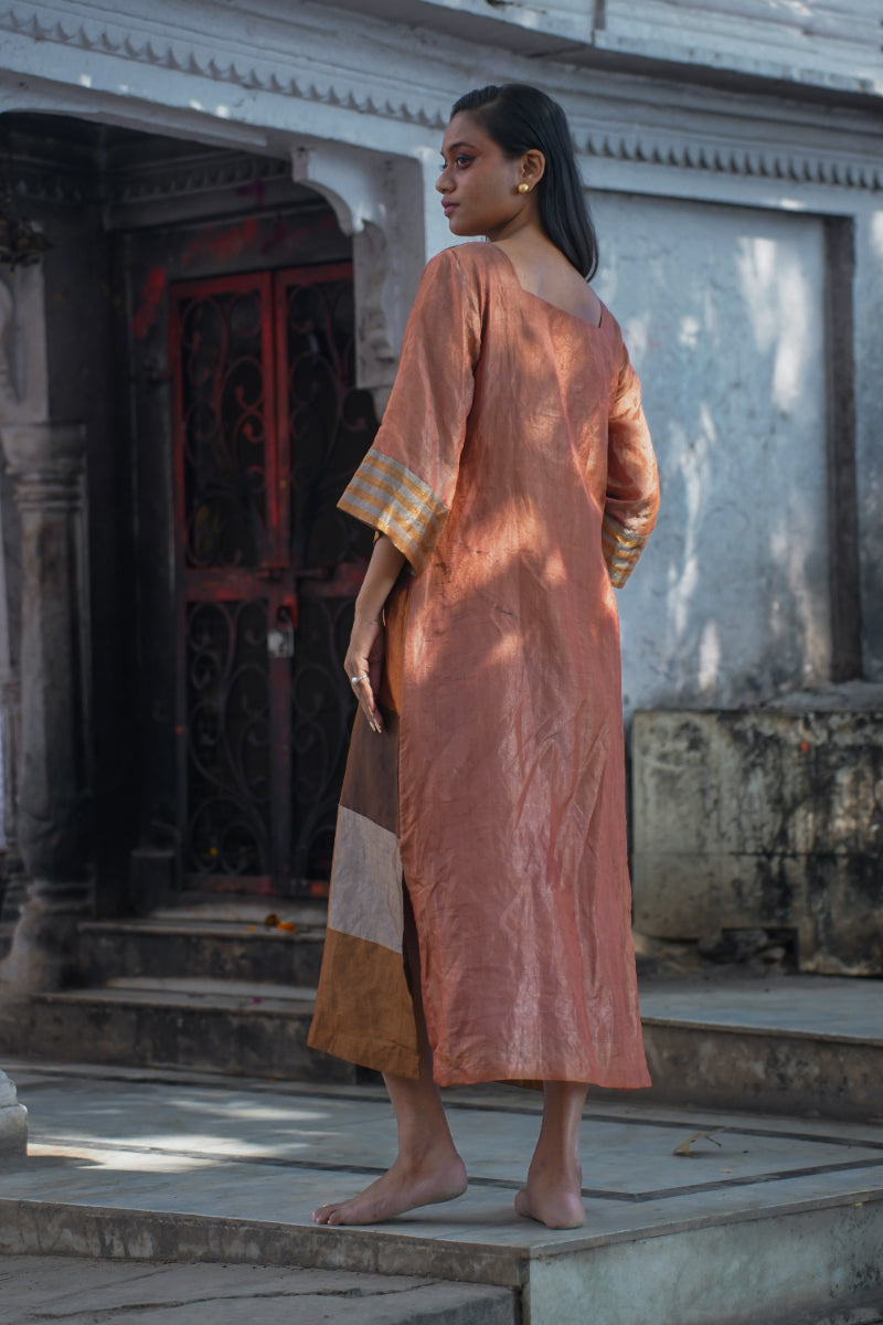 DHUN ZARI STRIPE PATCH SLIT DRESS