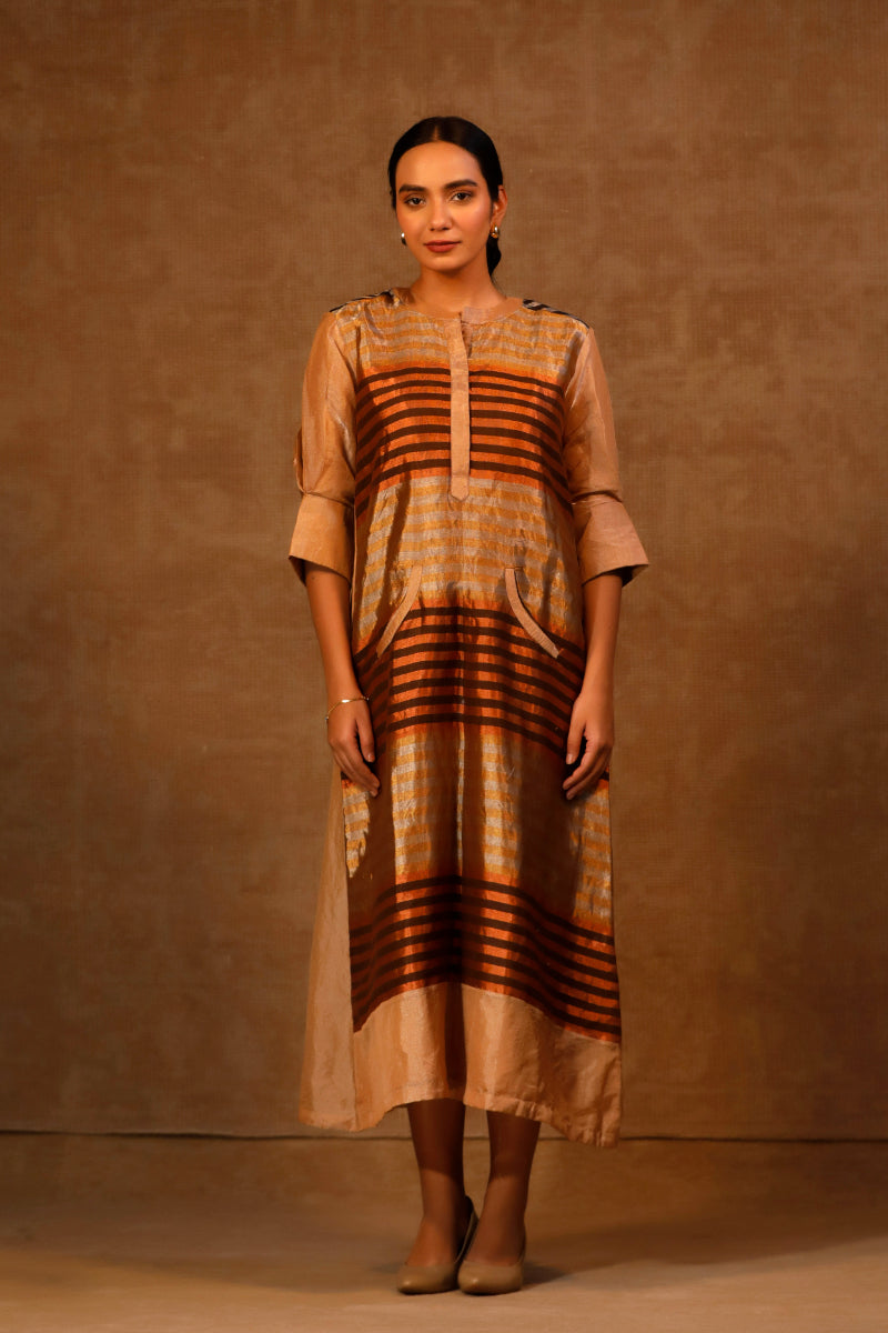 DHUN A IINE ZARI STRIPE DRESS