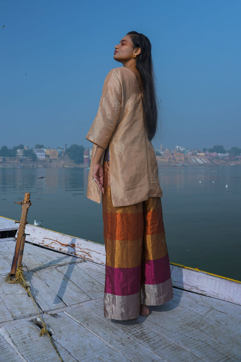 DHUN SHORT KURTA STRIPE PANT SET