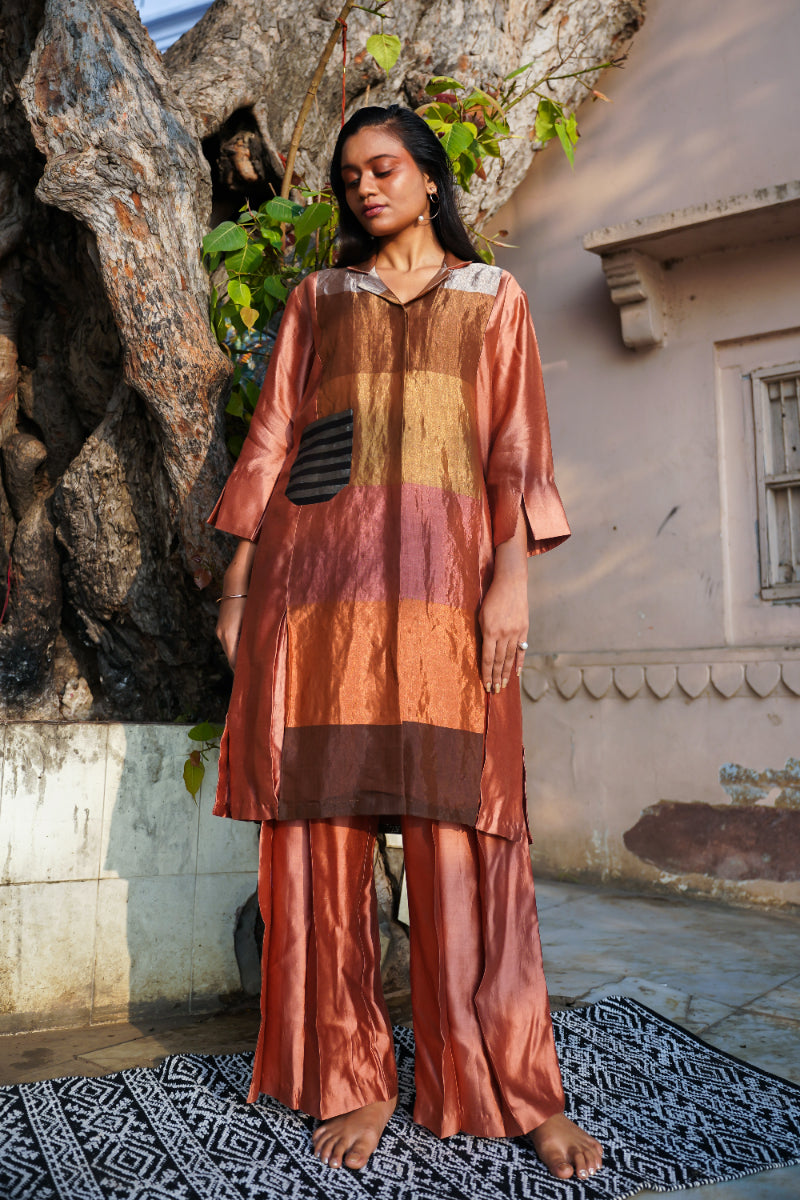 DHUN ZARI STRIPE LONG SHIRT SET