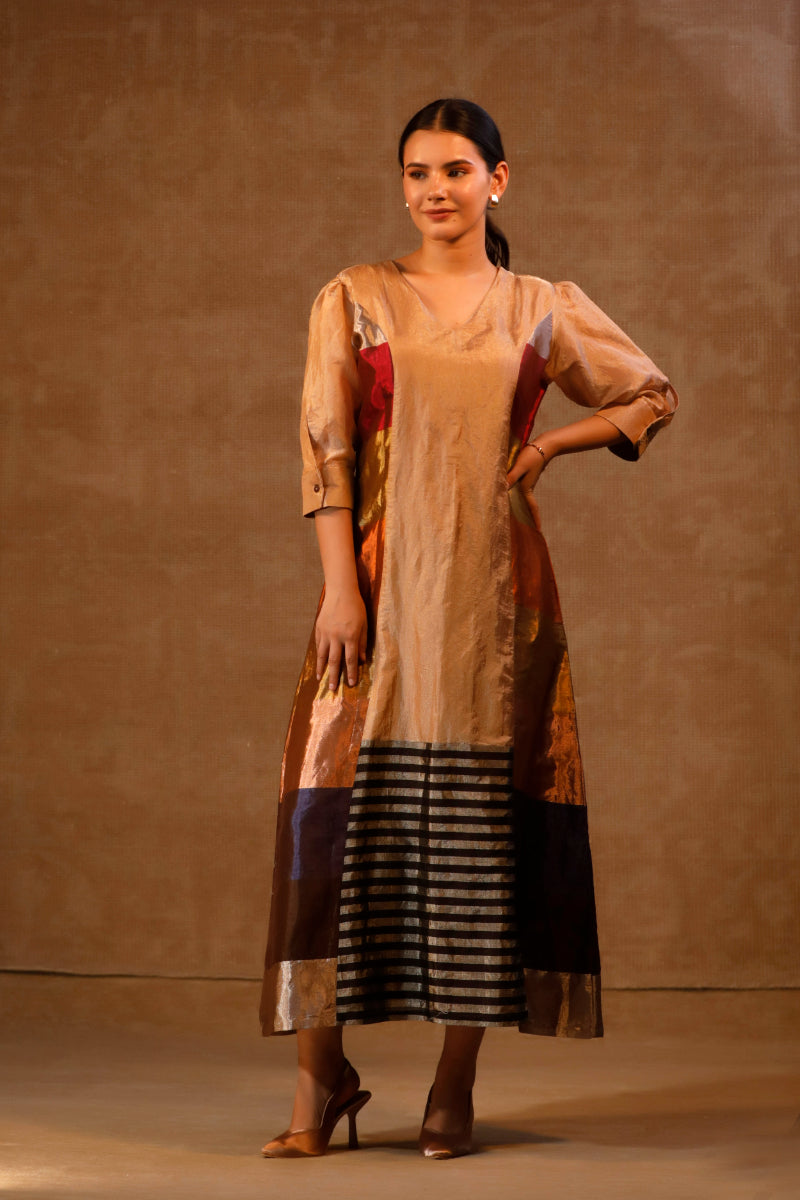 DHUN ZARI STRIPED V - DRESS