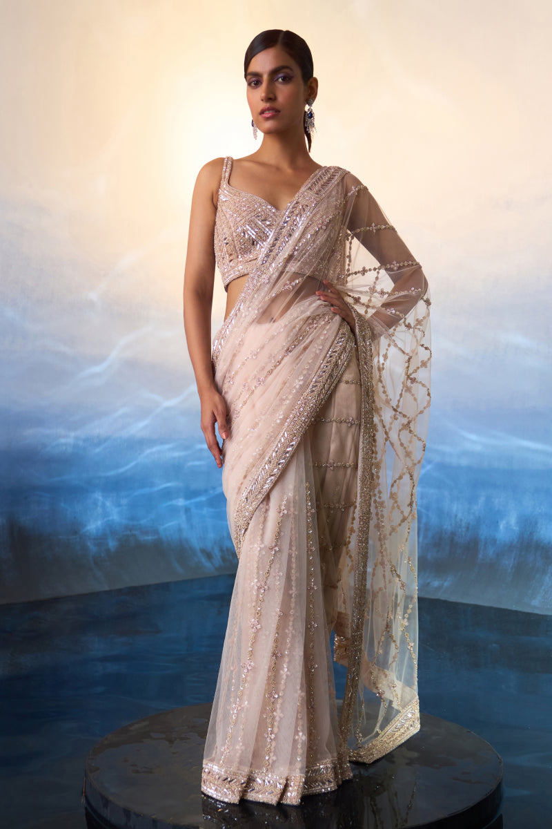 Rose Gold Net Saree