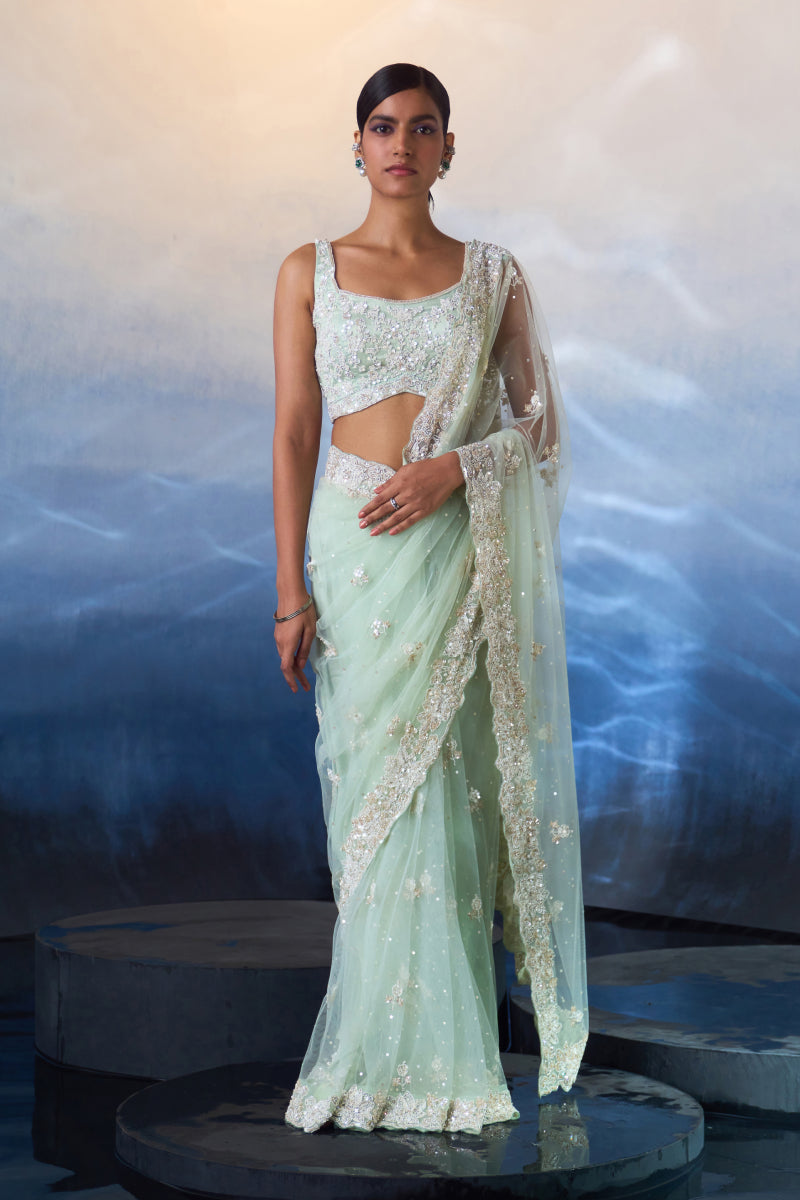 Ice Blue Net Saree
