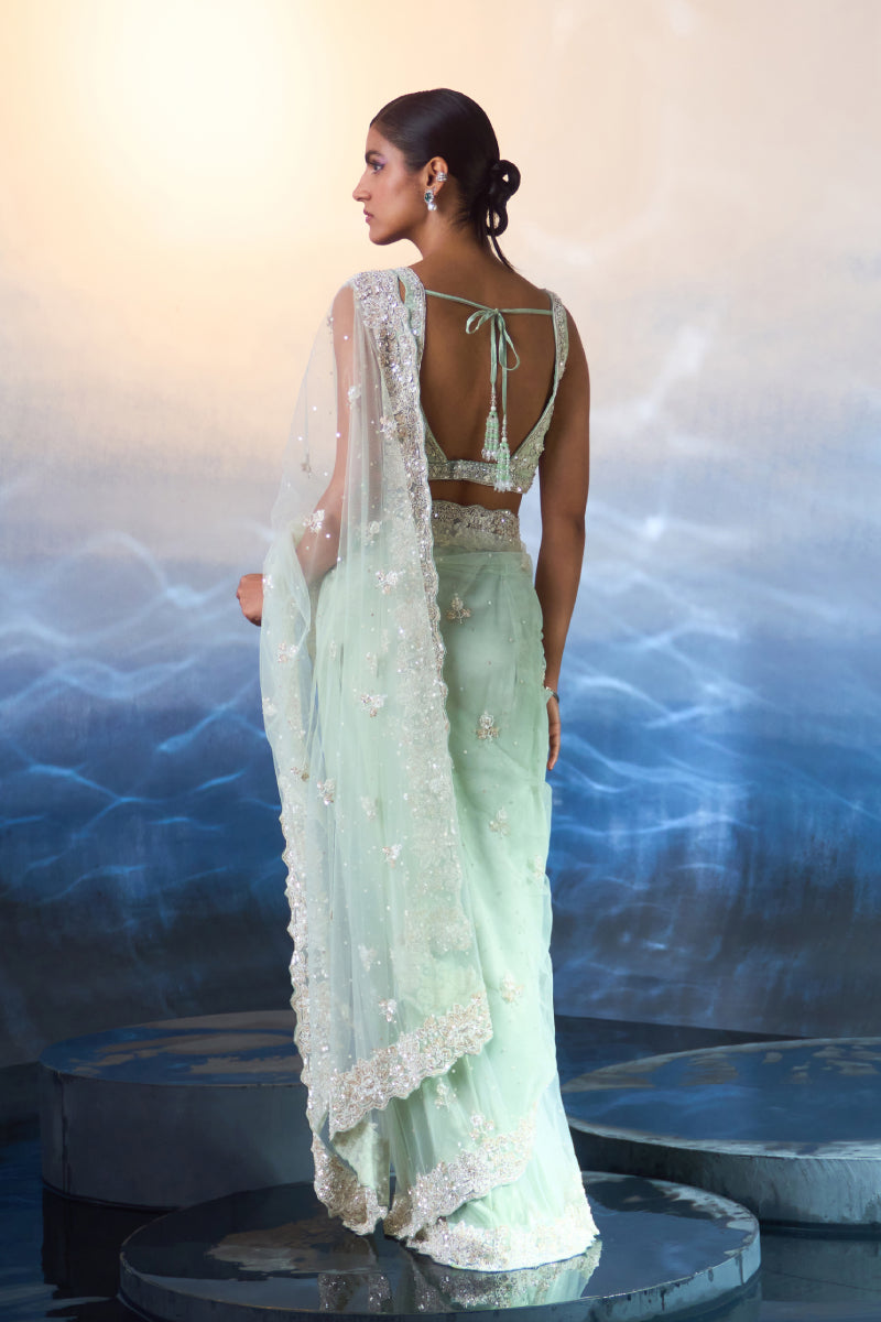 Ice Blue Net Saree