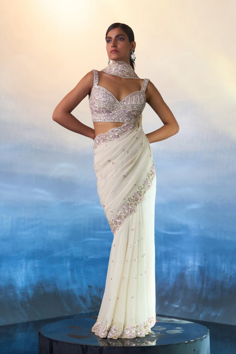 Ivory Geor. Saree