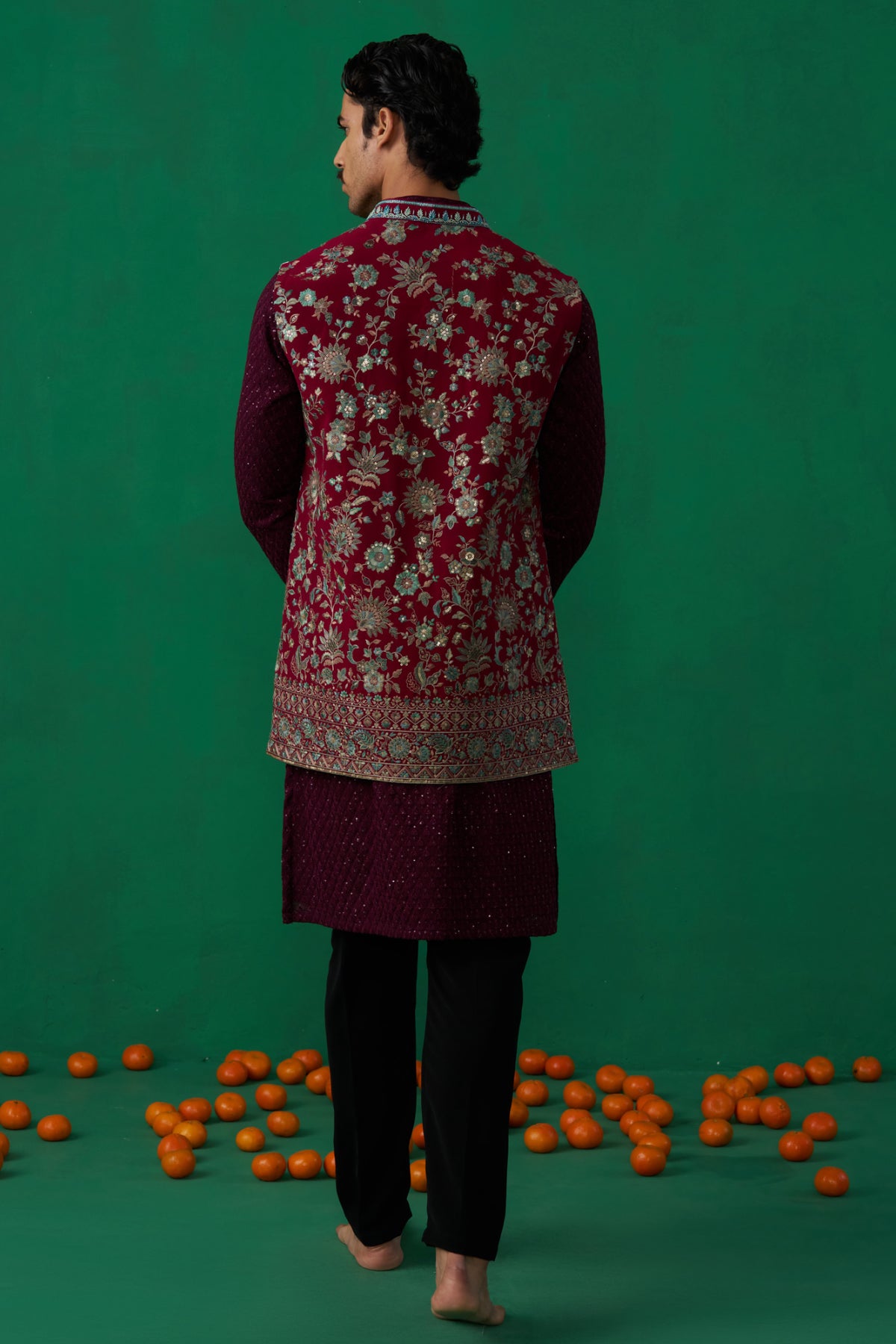 GULAB WINE KURTA JACKET SET