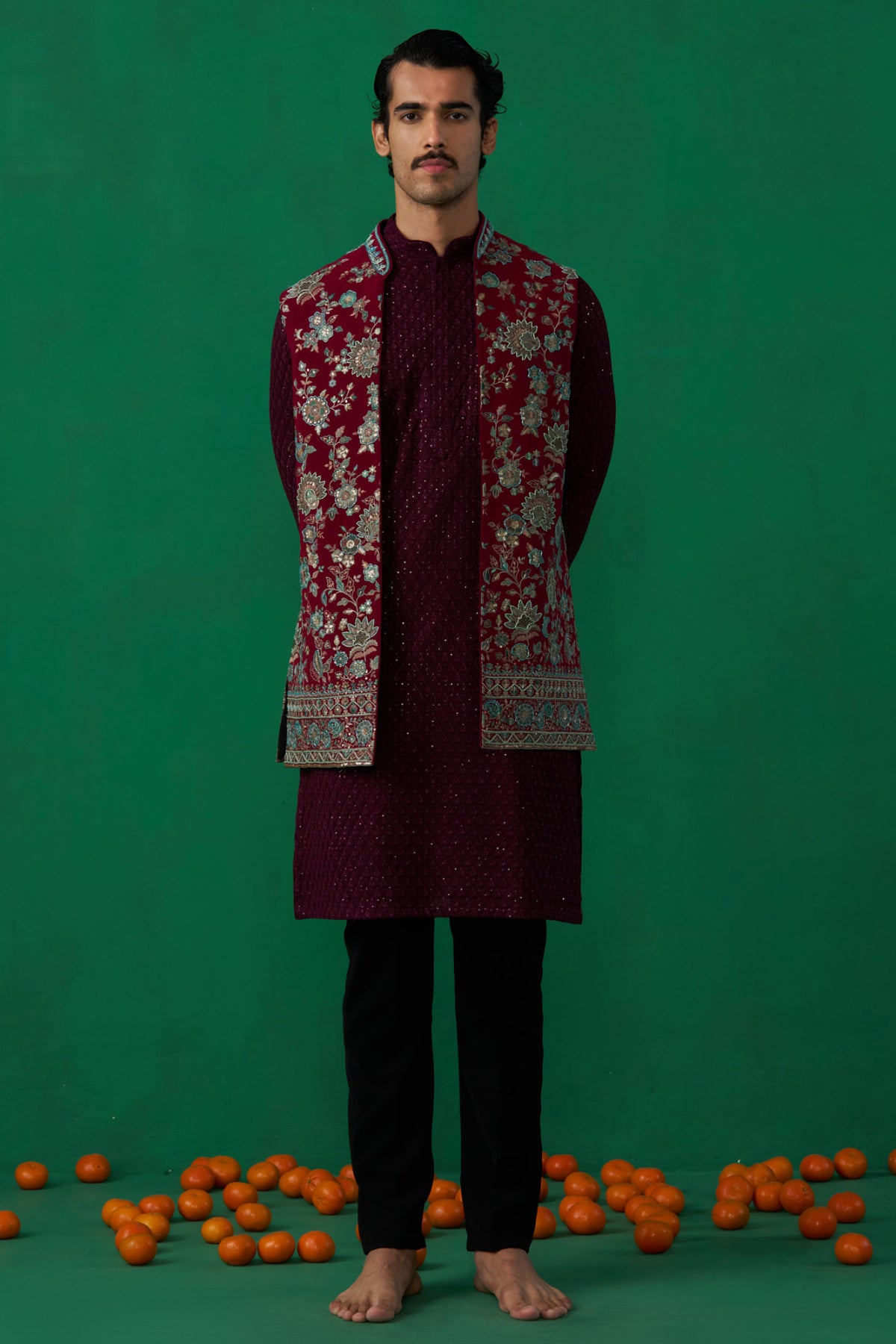 GULAB WINE KURTA JACKET SET