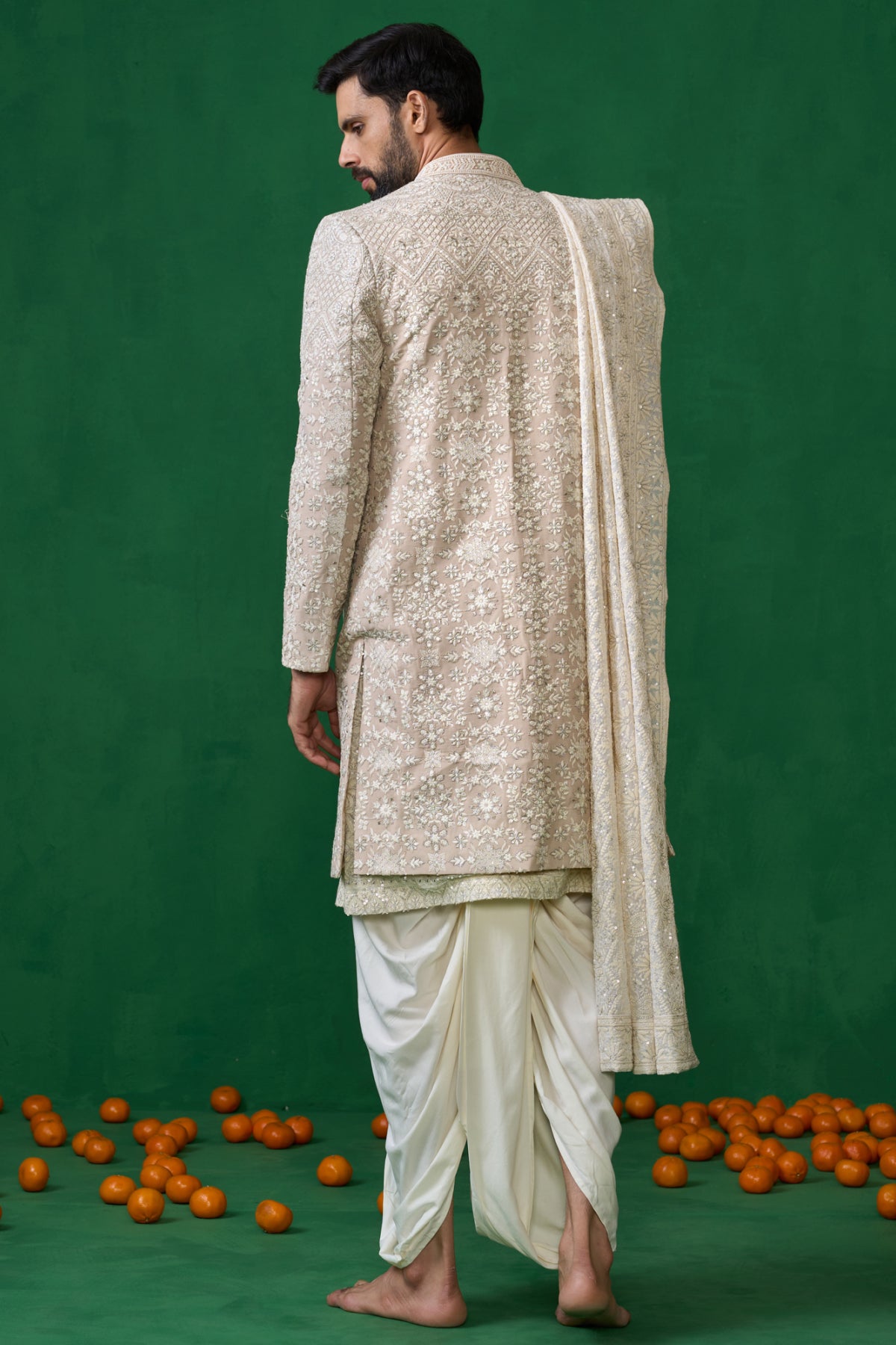 FLORAL BEIGE SHERWANI SET