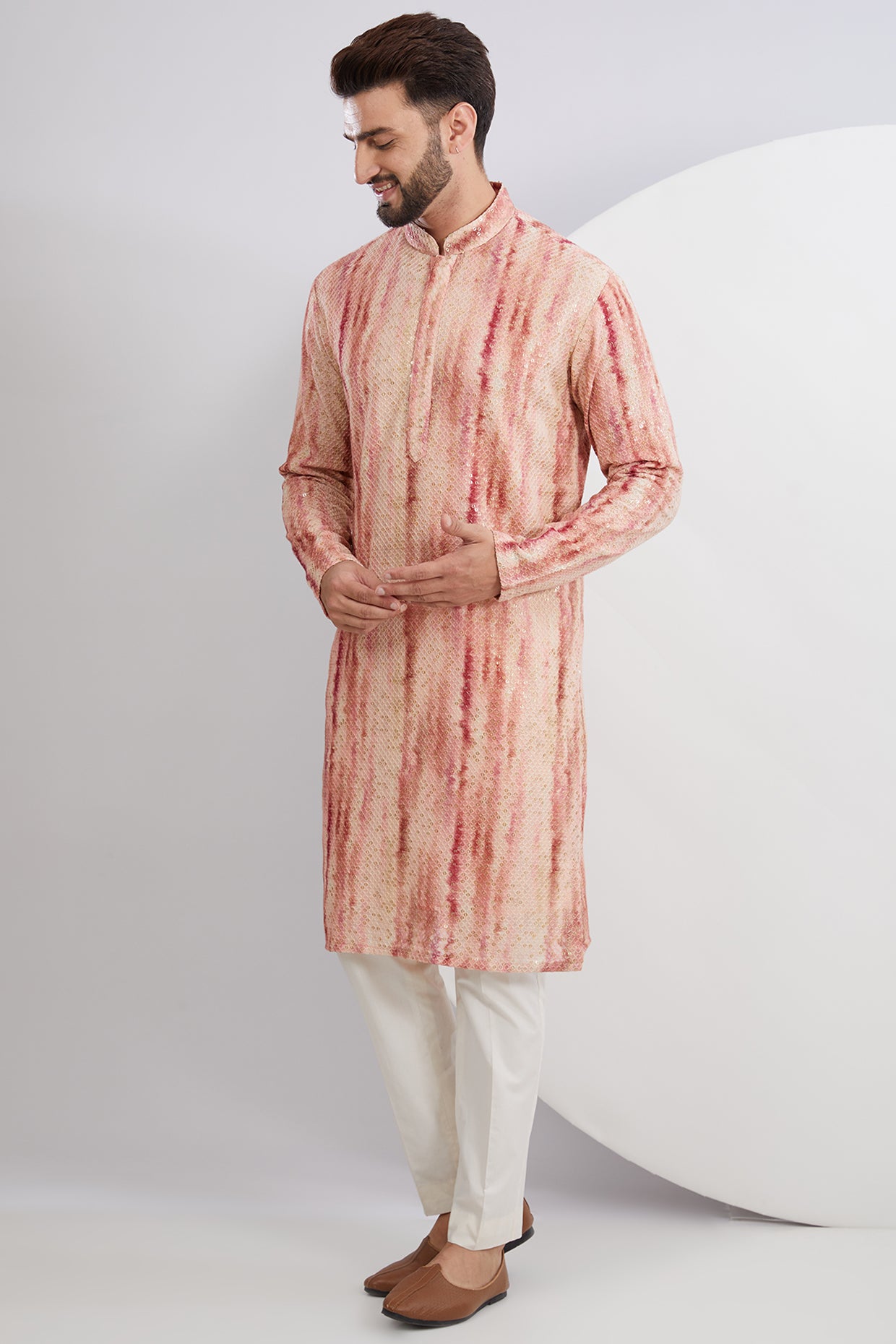 Pink and white embroidered Kurta