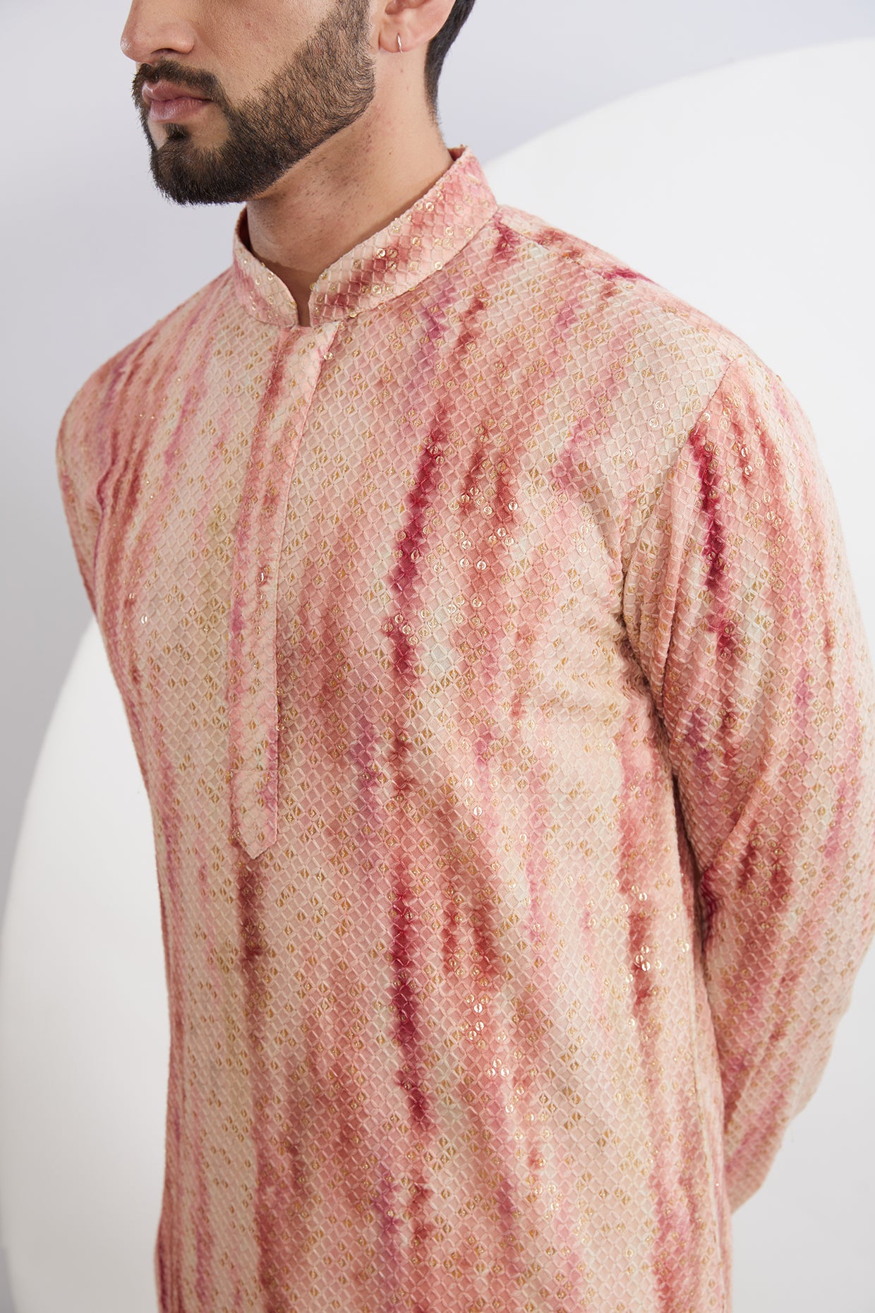 Pink and white embroidered Kurta