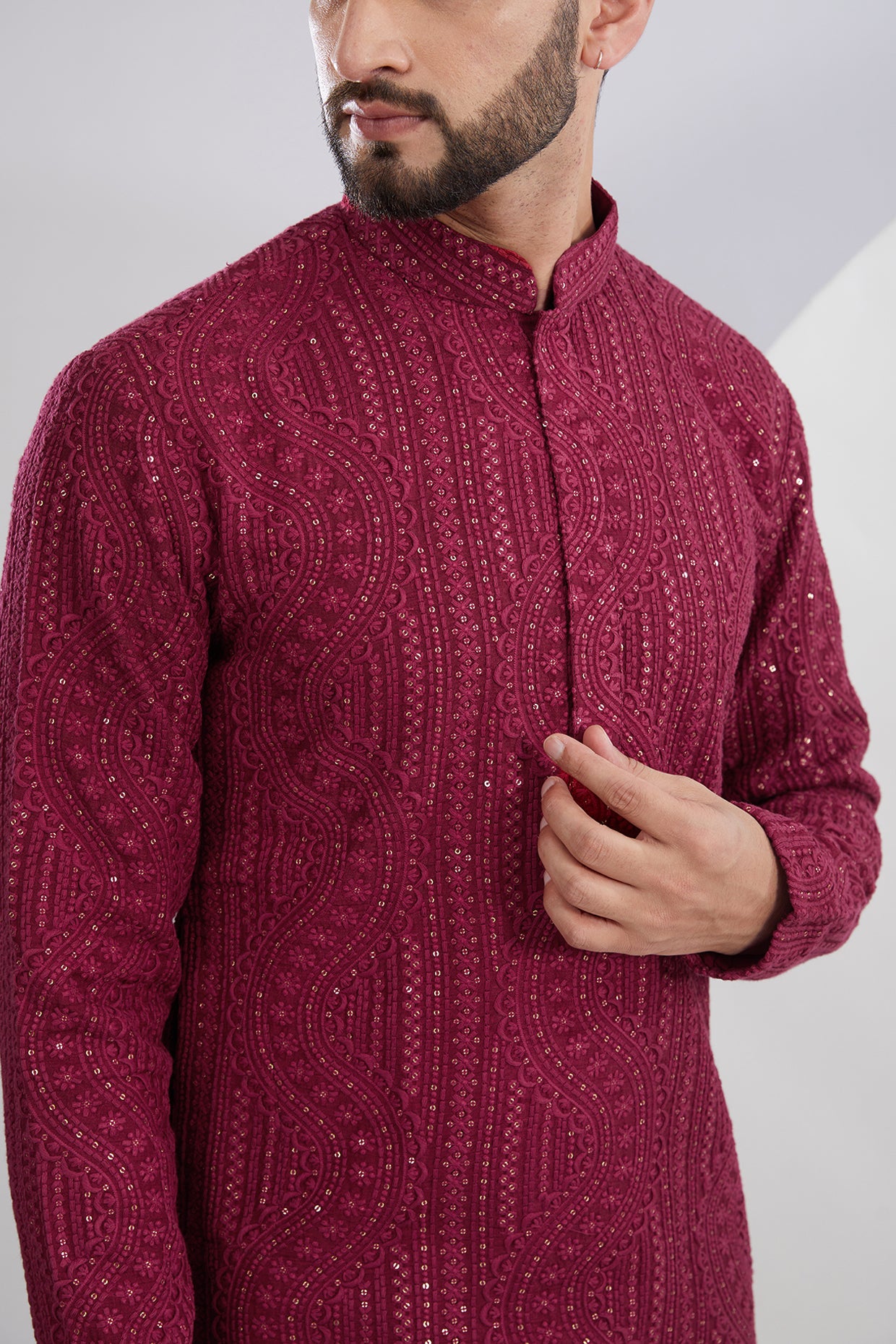 Maroon Embroidered Kurta