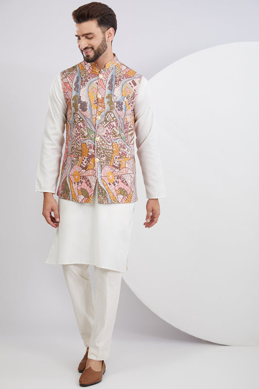 Abstract Embroidered Jacket on Print