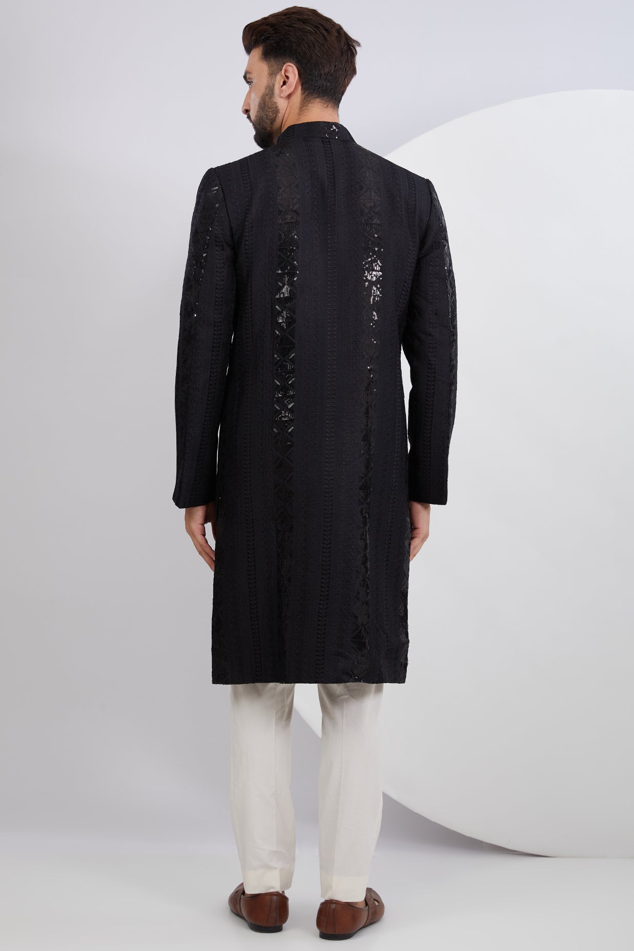 Signature Black Embroidered Sherwani with Intricate Sequins