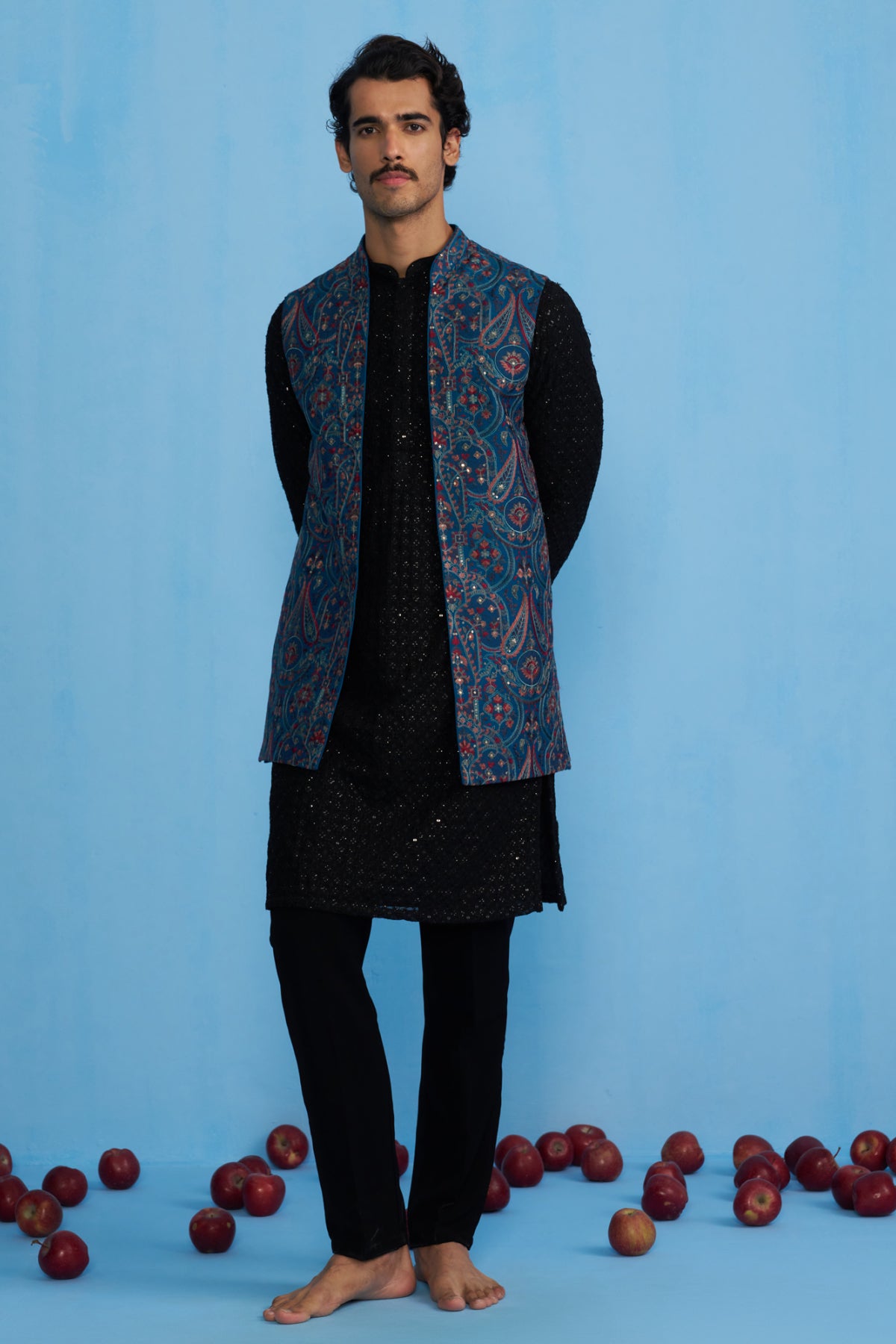 KASHMIRI BLUE KURTA JACKET SET
