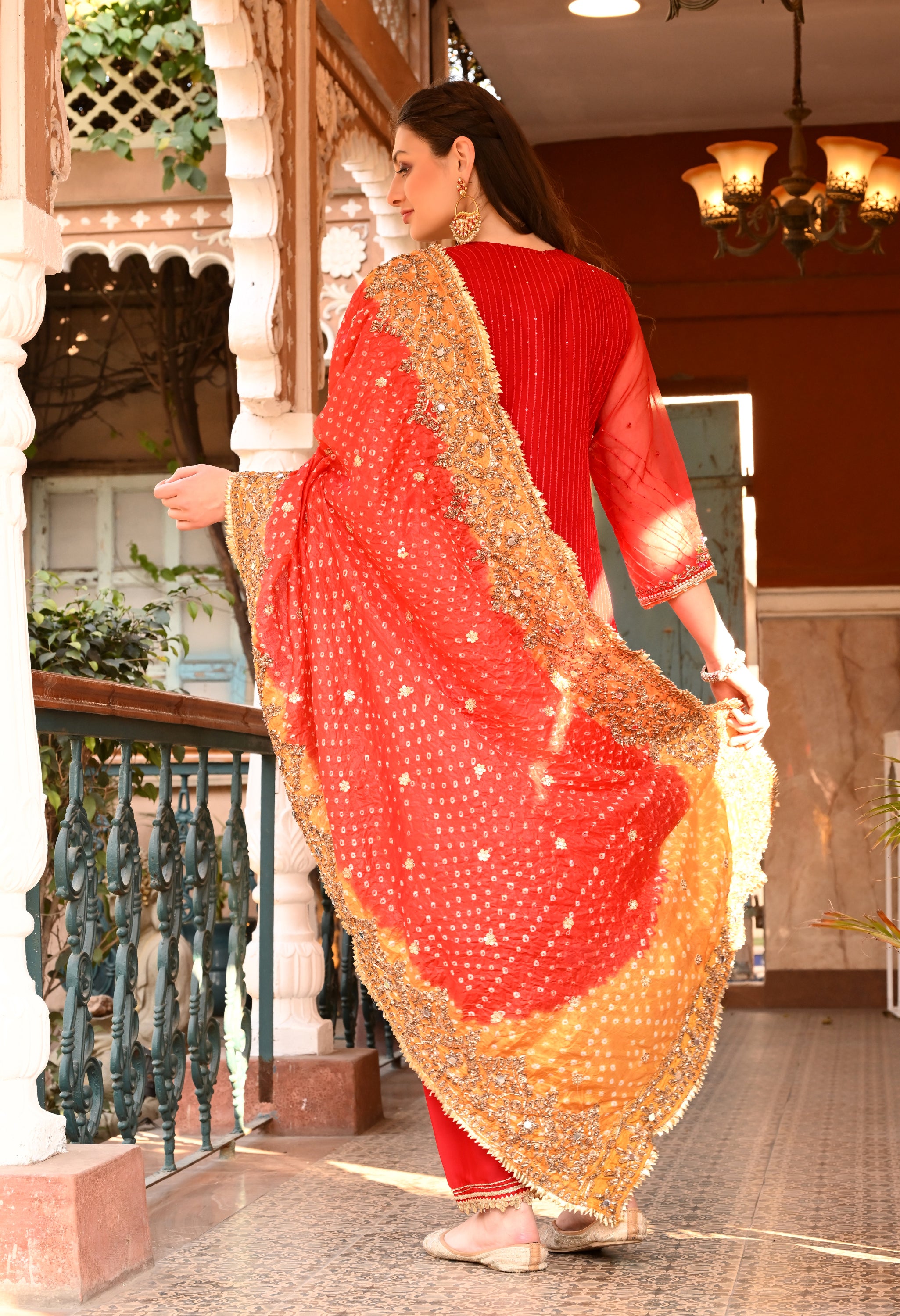 Red Gota Kurta Set