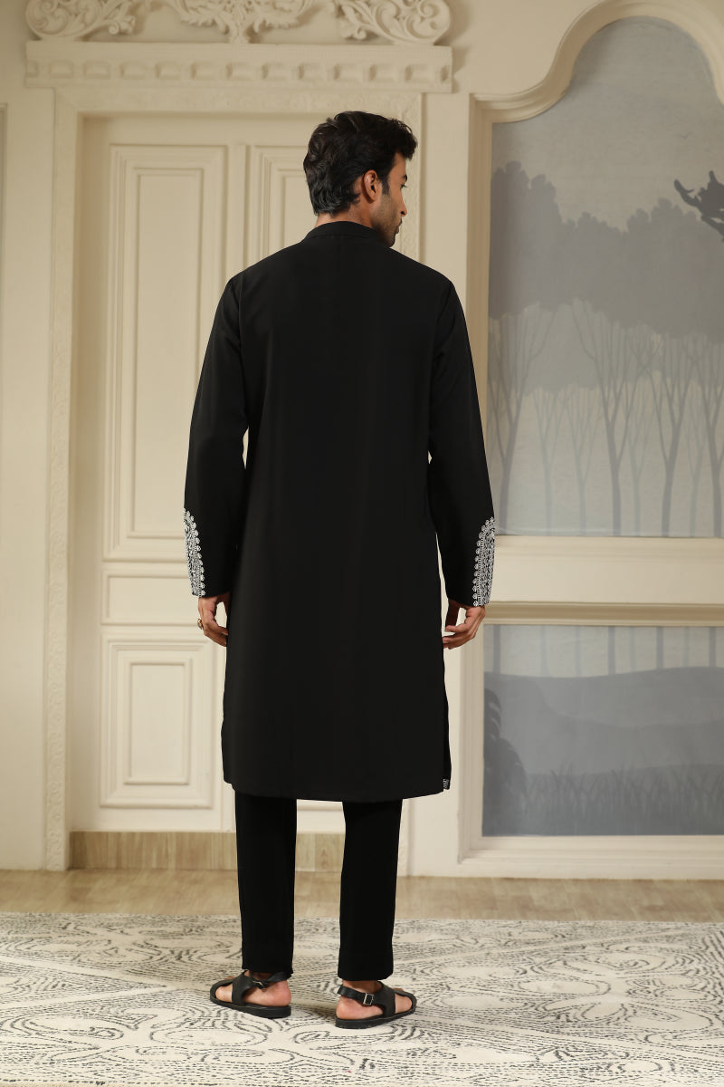 Black V Cut Resham Embroidered Kurta Set