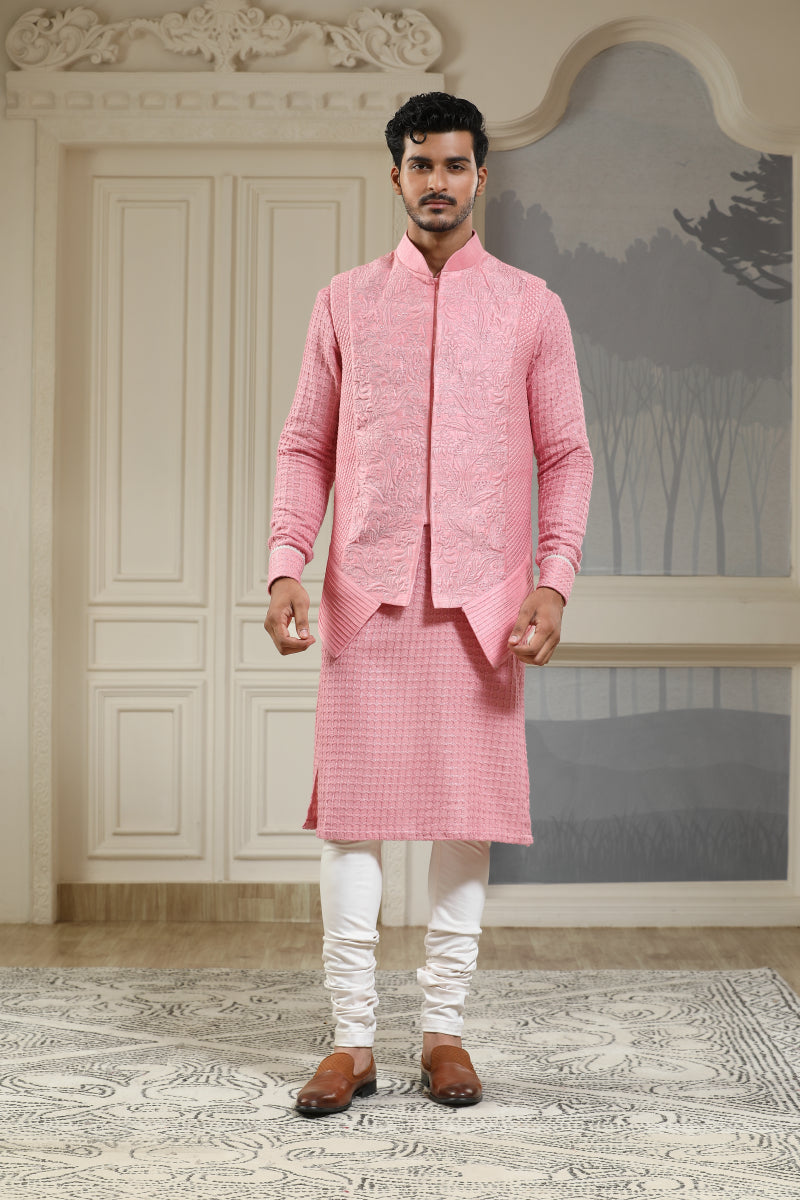 Pink Quilted Baagh Nehru Jacket Set