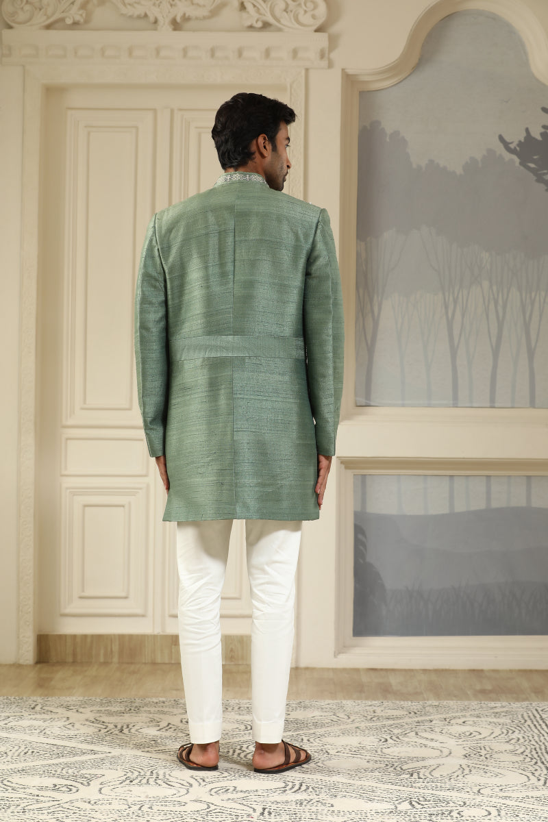 Green Embroidered Short Indo Set Geometry