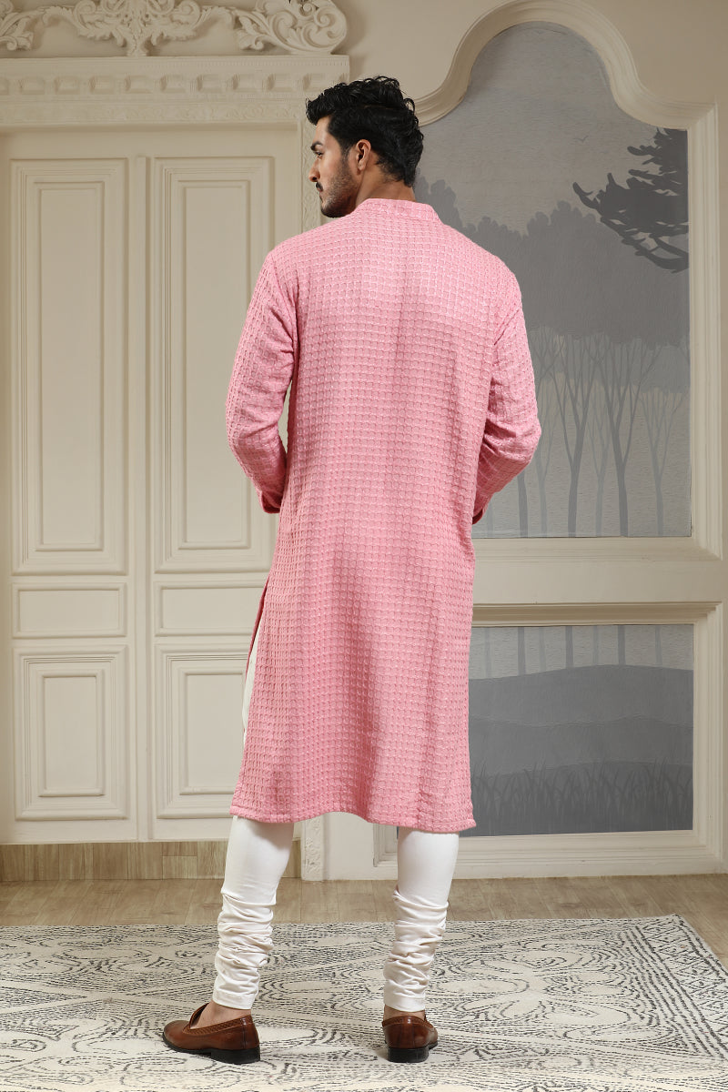 Pink Pearl Embroidered Textured Kurta Set