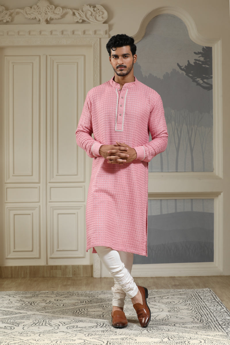 Pink Pearl Embroidered Textured Kurta Set