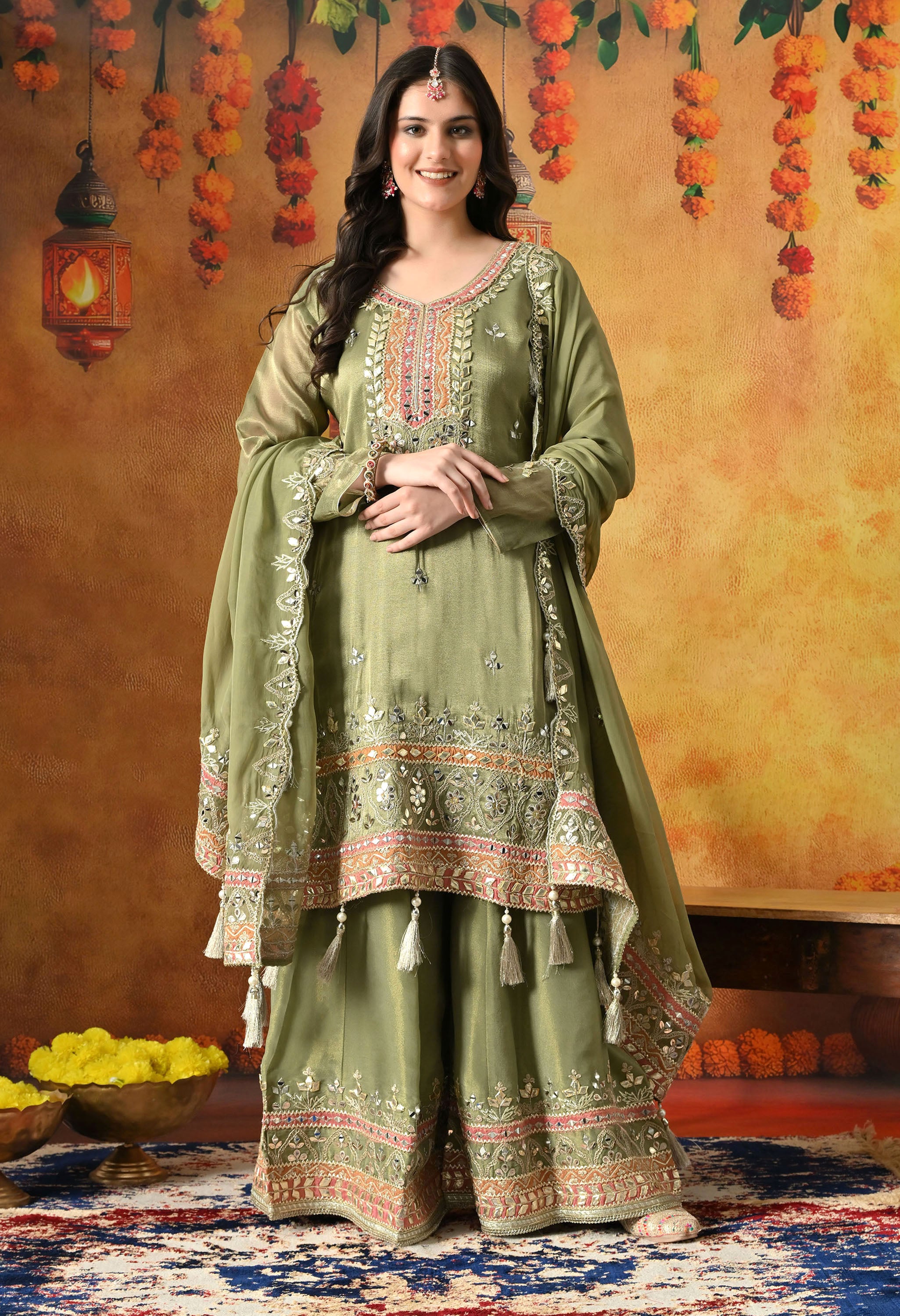 Green Gotta Work Sharara Set