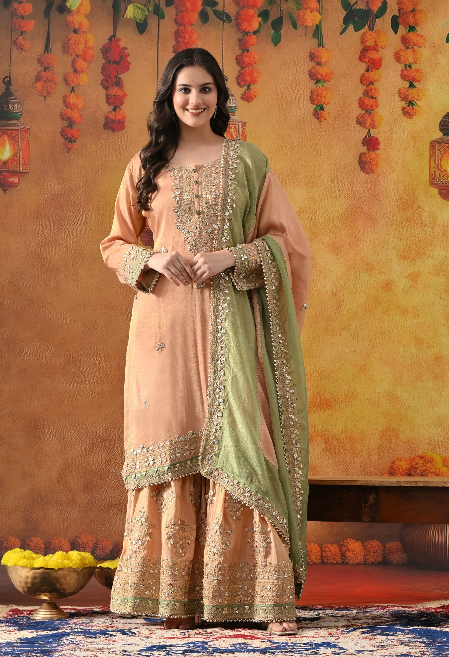 Peach Gharara Set