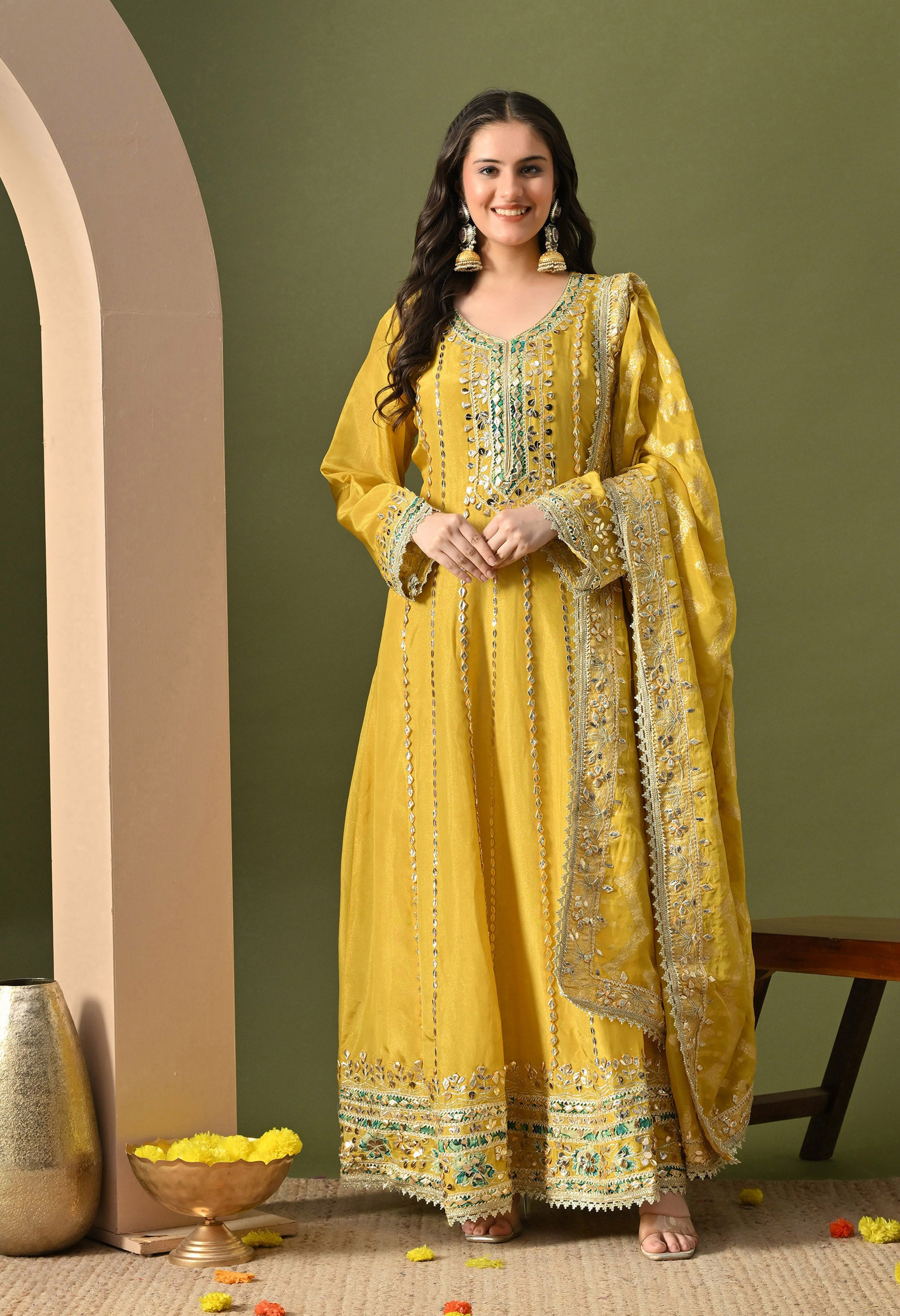 Yellow Gotta Work Anarkali Set