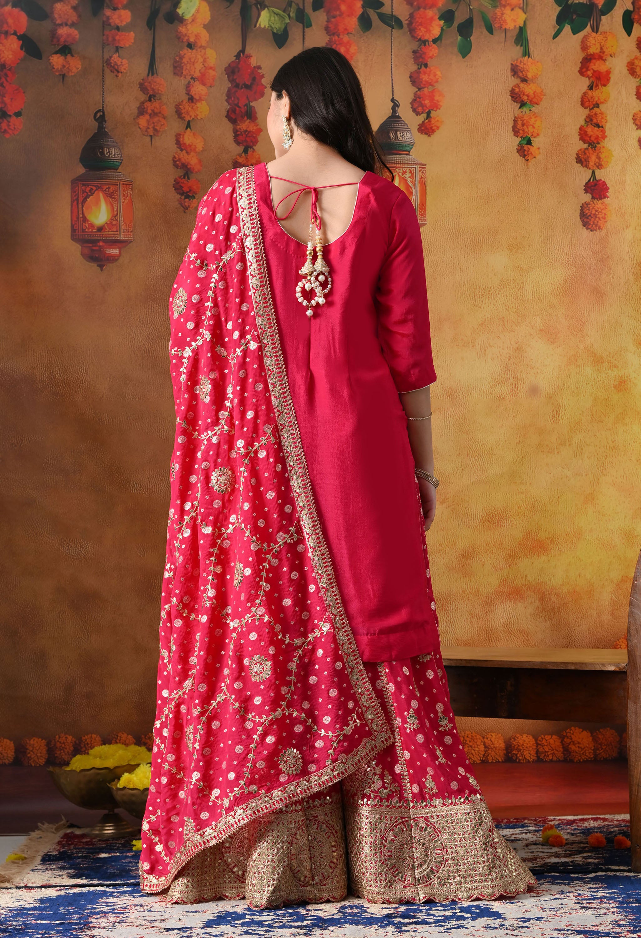 Hot Pink Chiffon Sharara Set