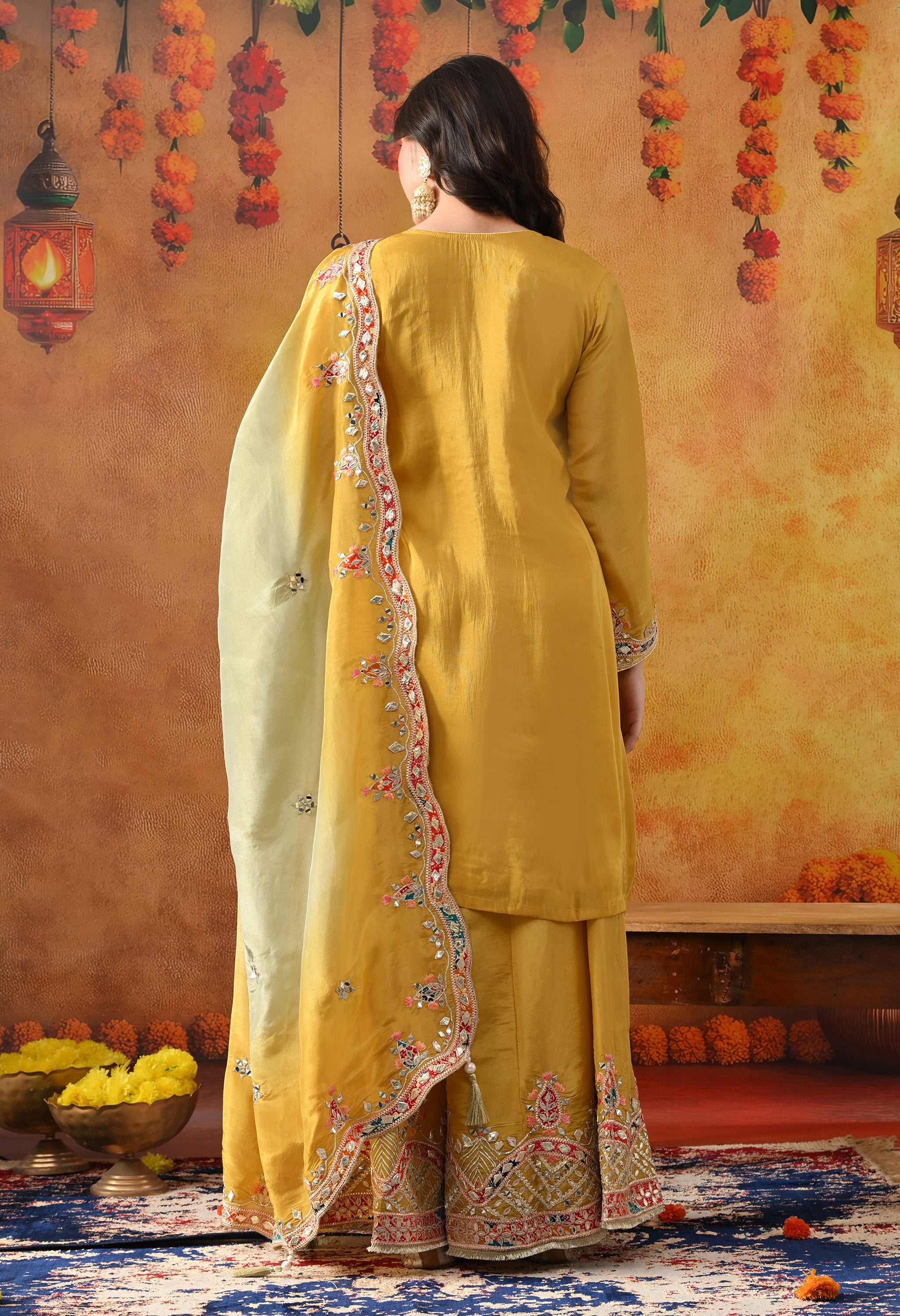 Yellow Tissue Crepe Sharara Set