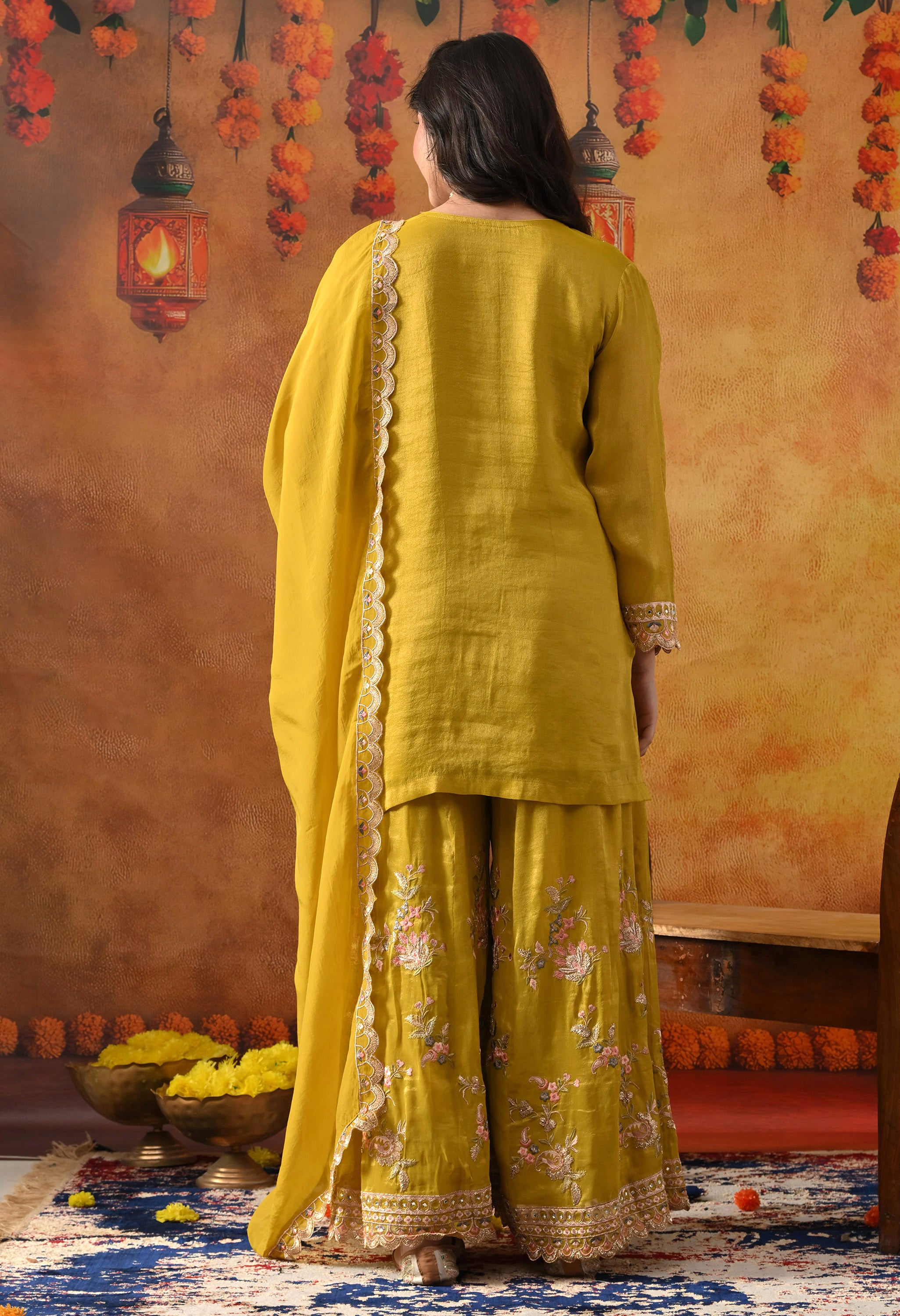 Greenish Yellow Tissue Organza Sharara Set