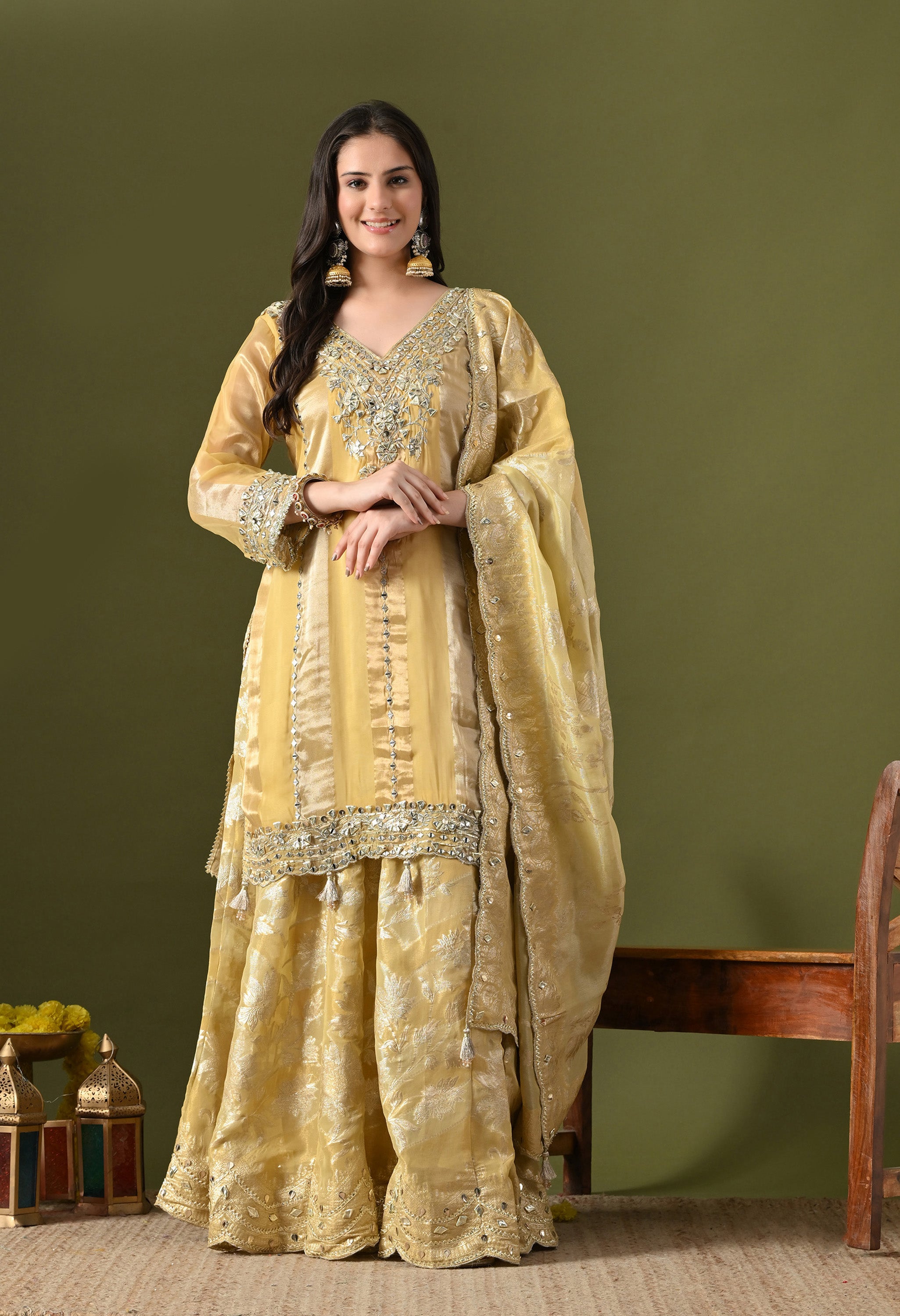 Light Yellow Sharara Set