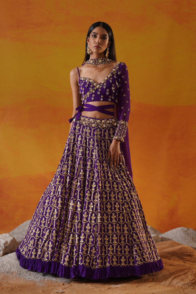 Purple Georgette Lehenga Choli Set