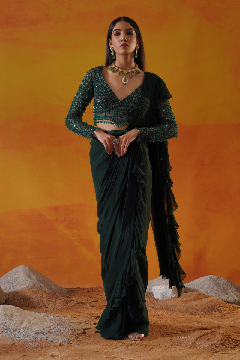 Forest Green Georgette Saree Set