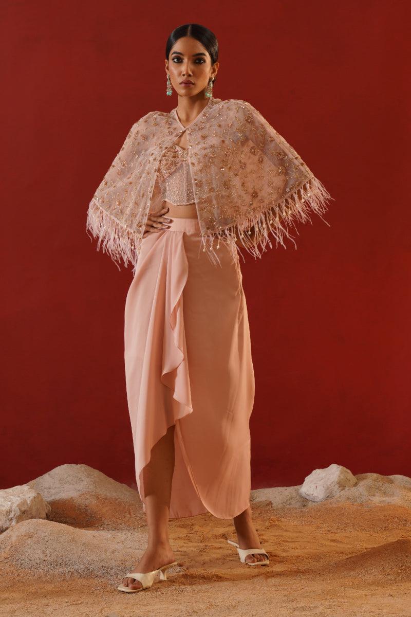 Blush Pink Satin Dhoti Set