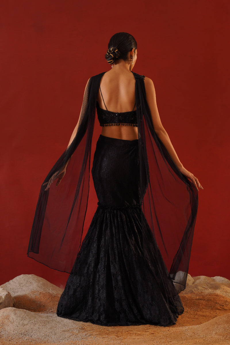 Black Net Lace Lehenga Choli Set