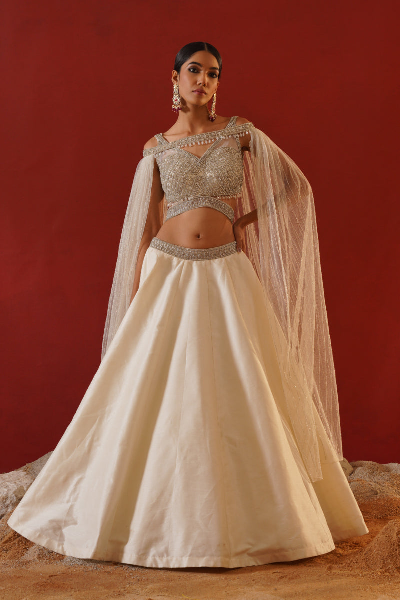 Ivory Dupion Silk Lehenga 
Choli Set