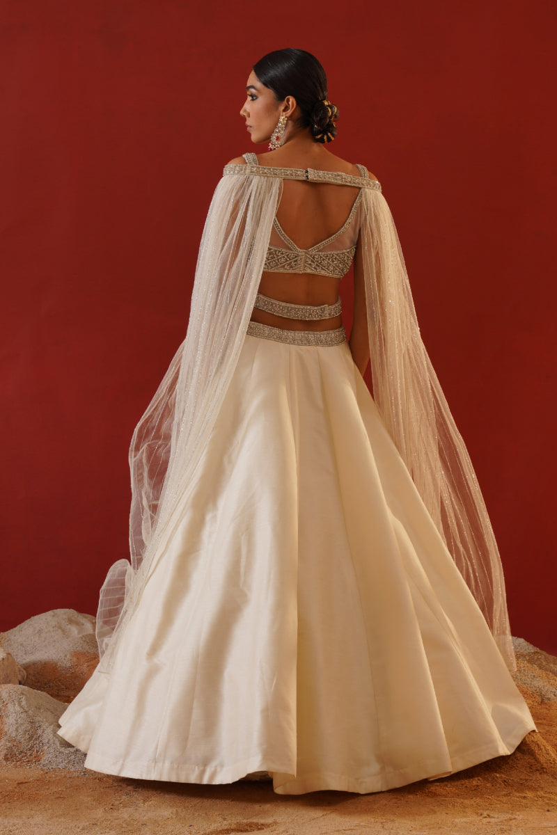 Ivory Dupion Silk Lehenga 
Choli Set